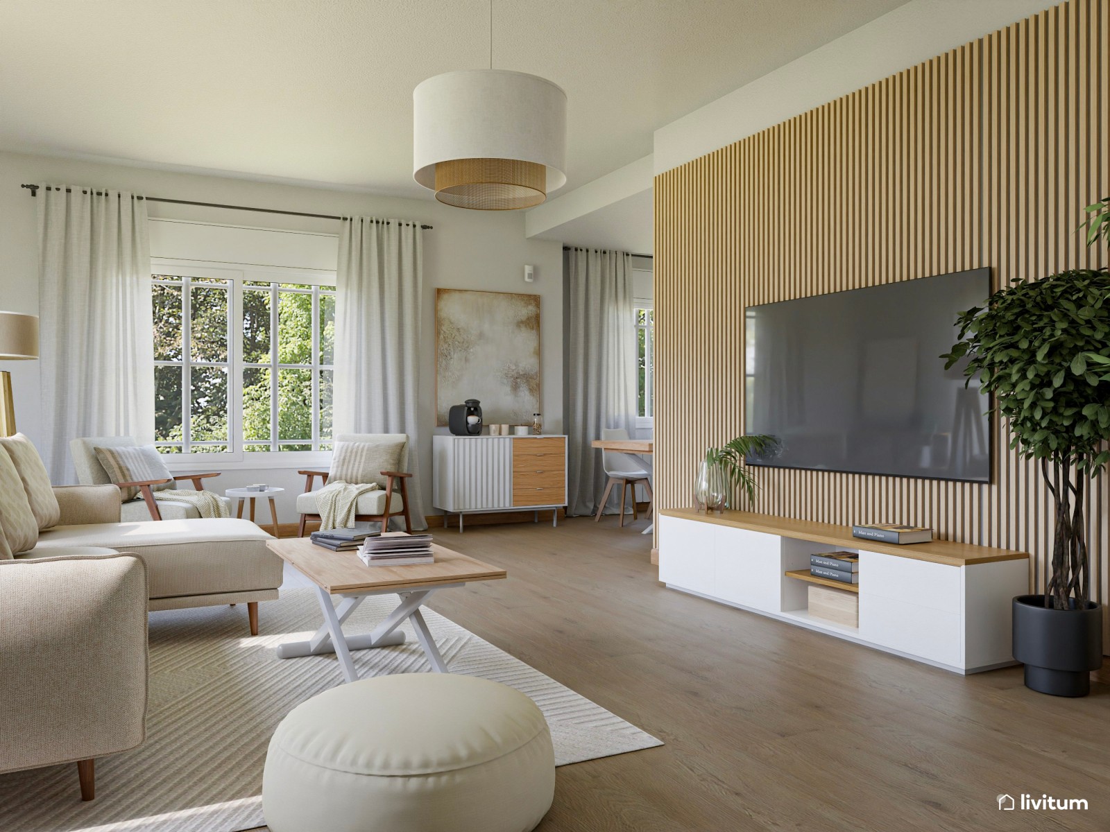  Salón moderno, elegante y amplio con mucha luz natural