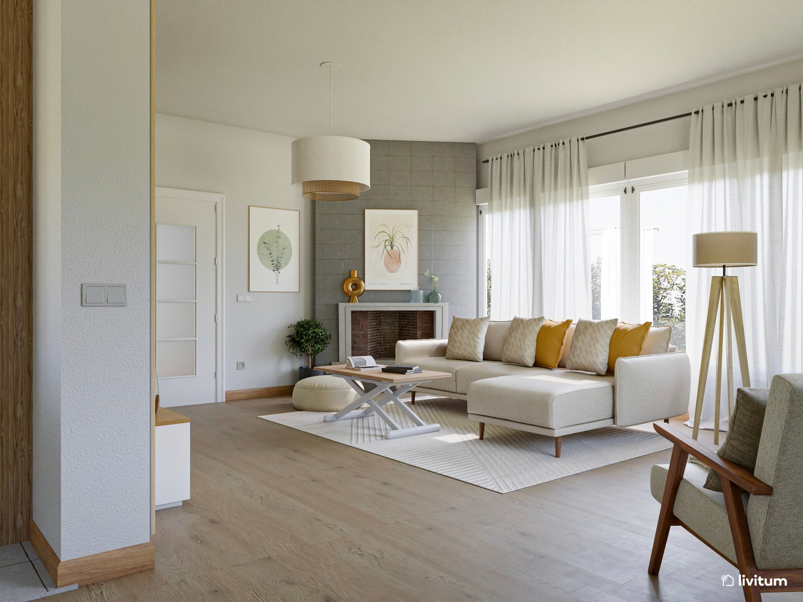  Salón moderno, elegante y amplio con mucha luz natural