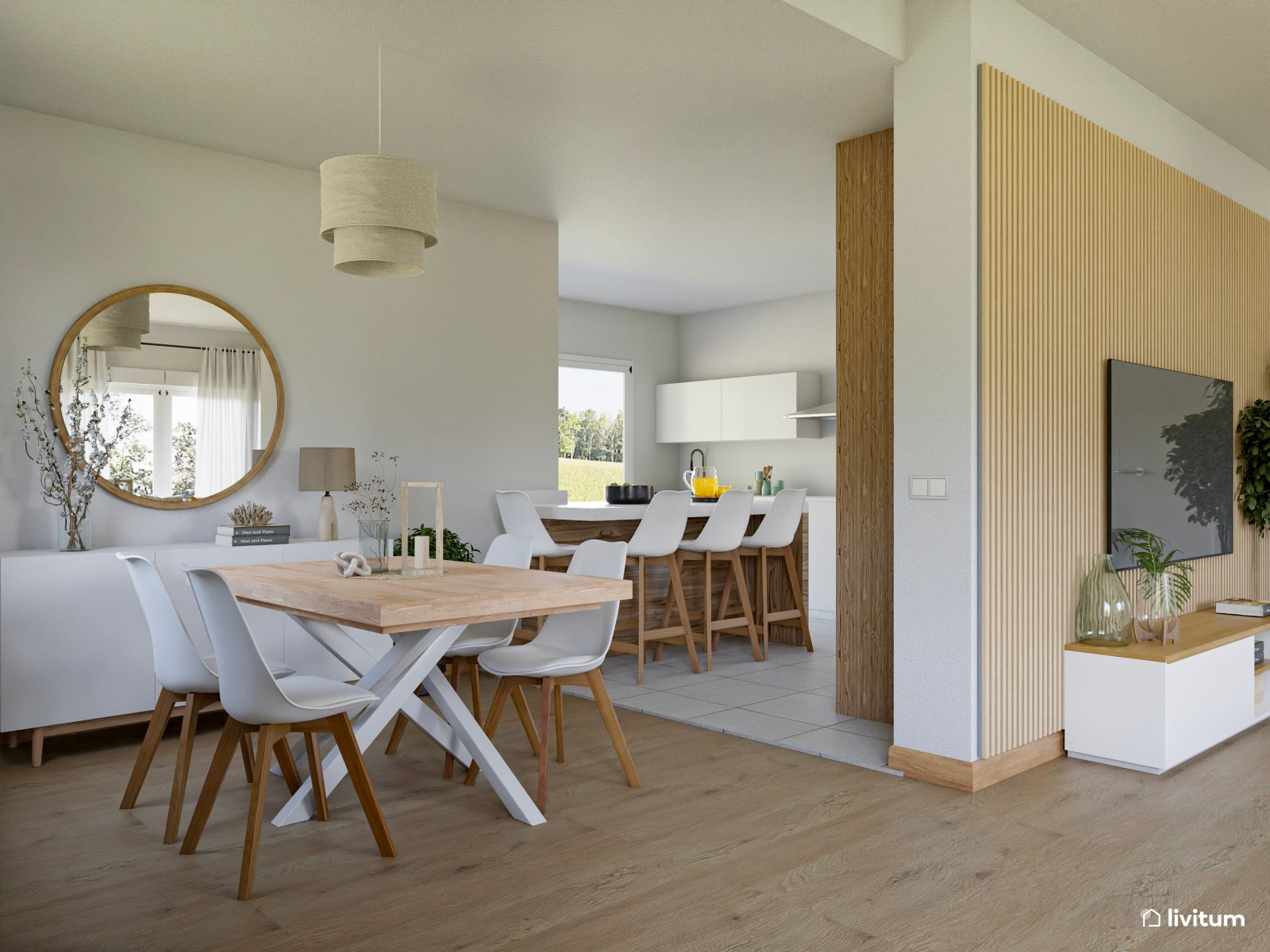  Salón moderno, elegante y amplio con mucha luz natural