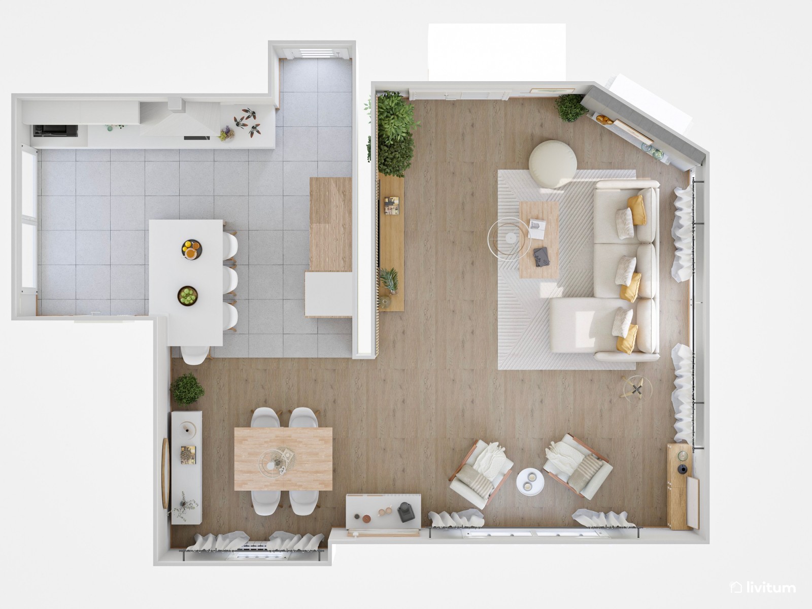  Salón moderno, elegante y amplio con mucha luz natural