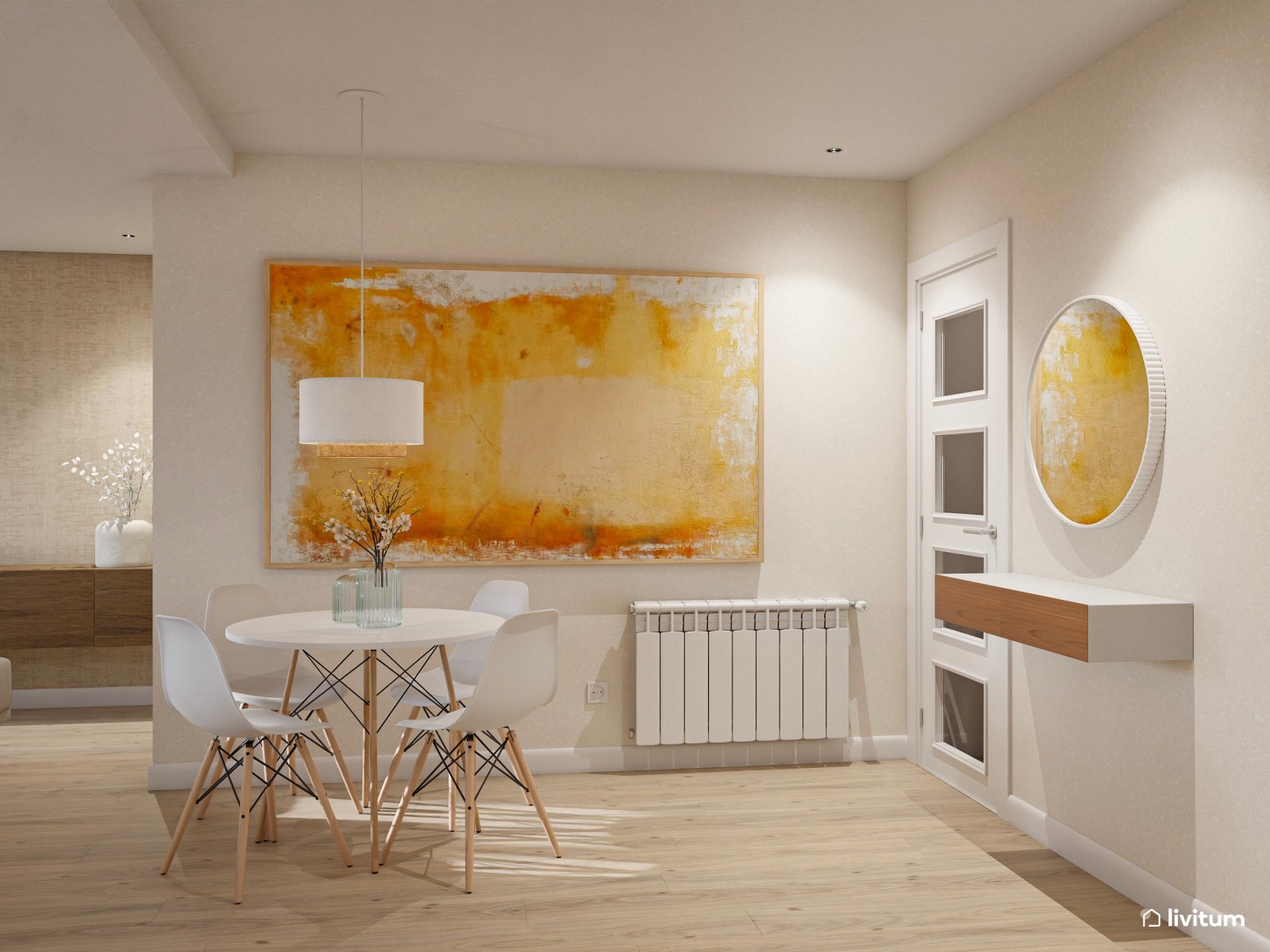 Salón moderno en tonos cálidos y elegante mueble de TV 