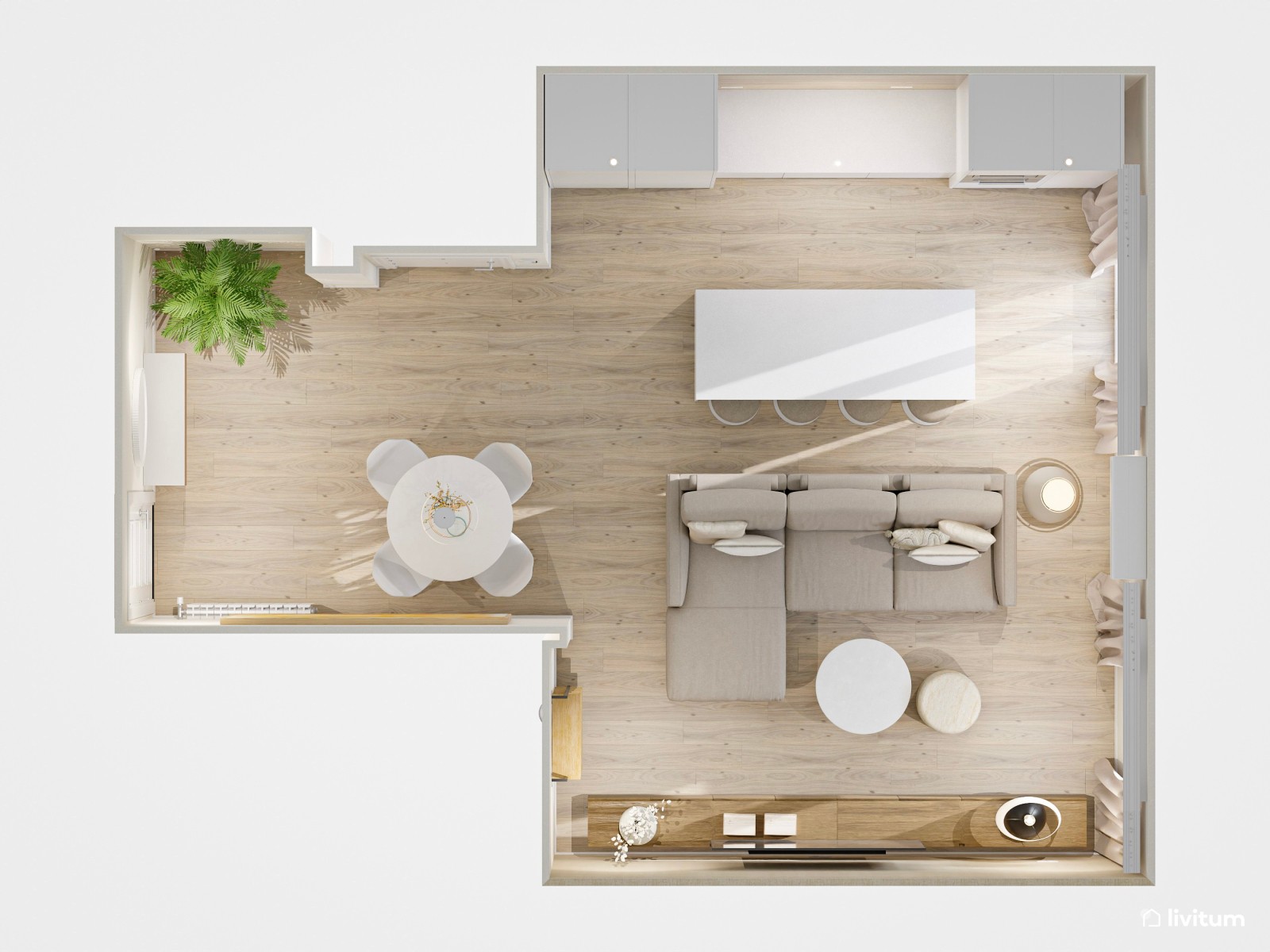 Salón moderno en tonos cálidos y elegante mueble de TV 