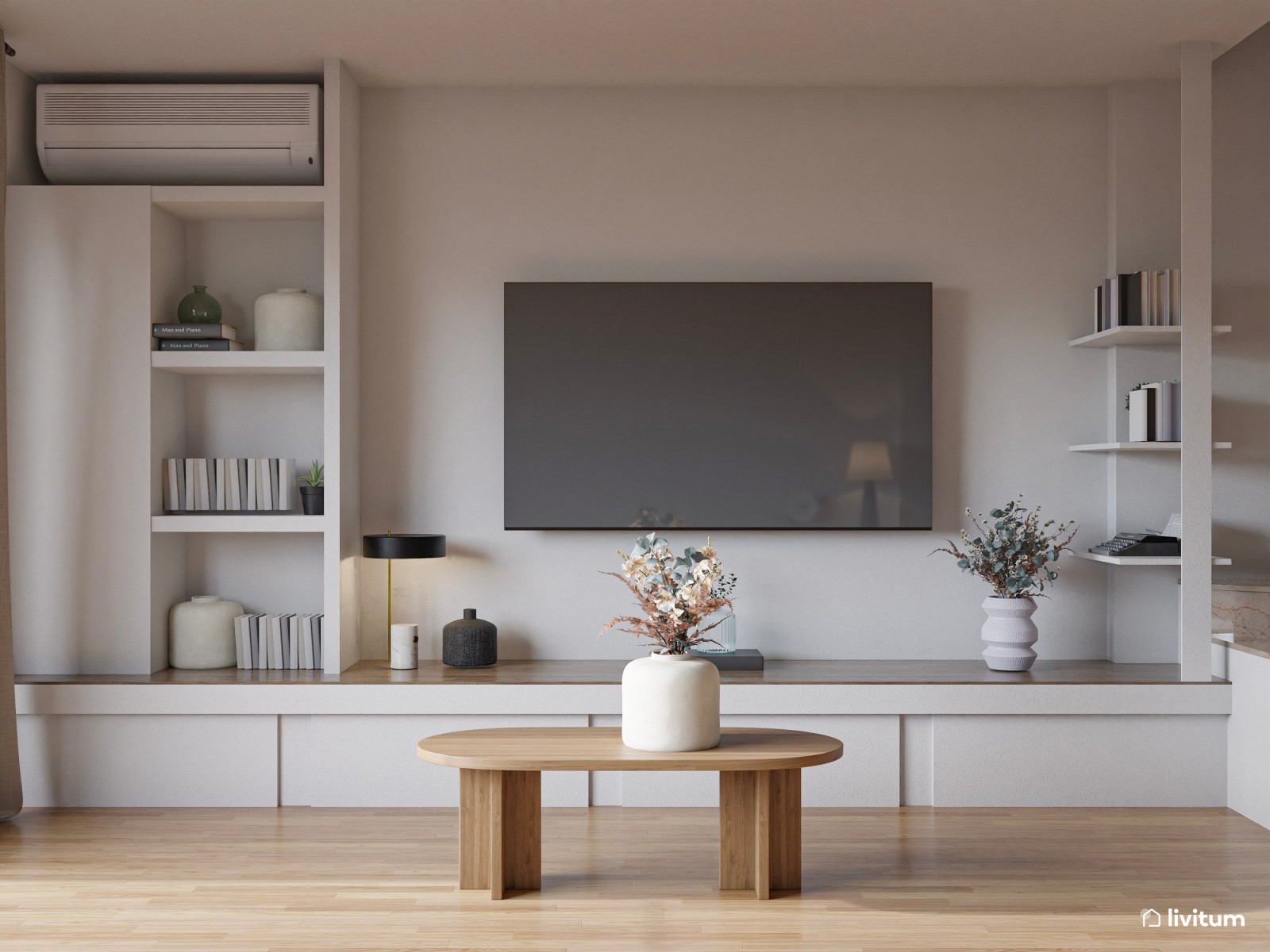 Salón moderno en tonos claros ideal para relajarse y descansar
