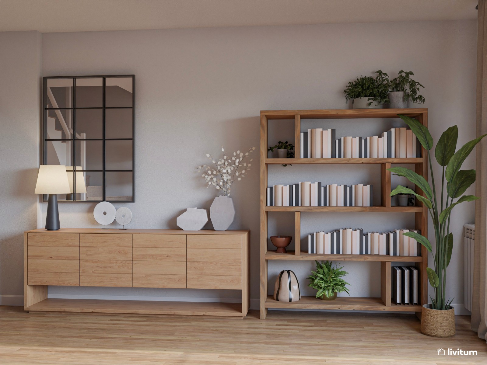Salón moderno en tonos claros ideal para relajarse y descansar