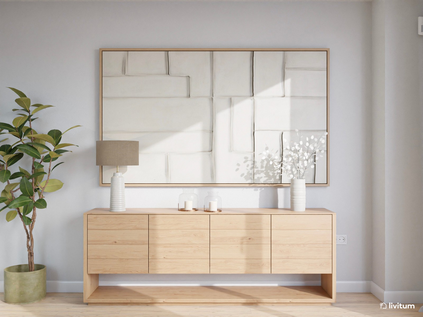 Salón moderno en tonos crema con elegante comedor 