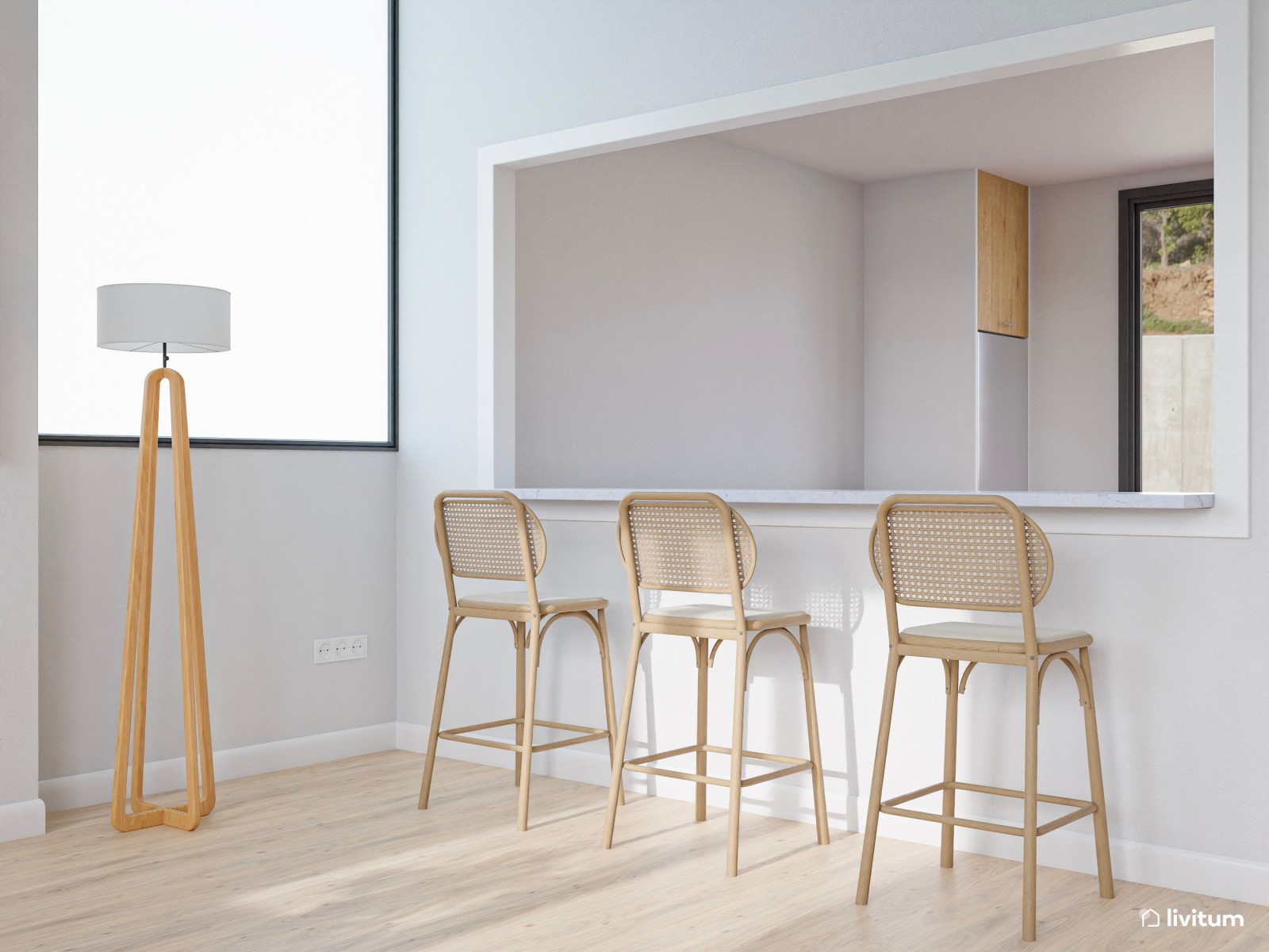 Salón moderno en tonos crema con elegante comedor 