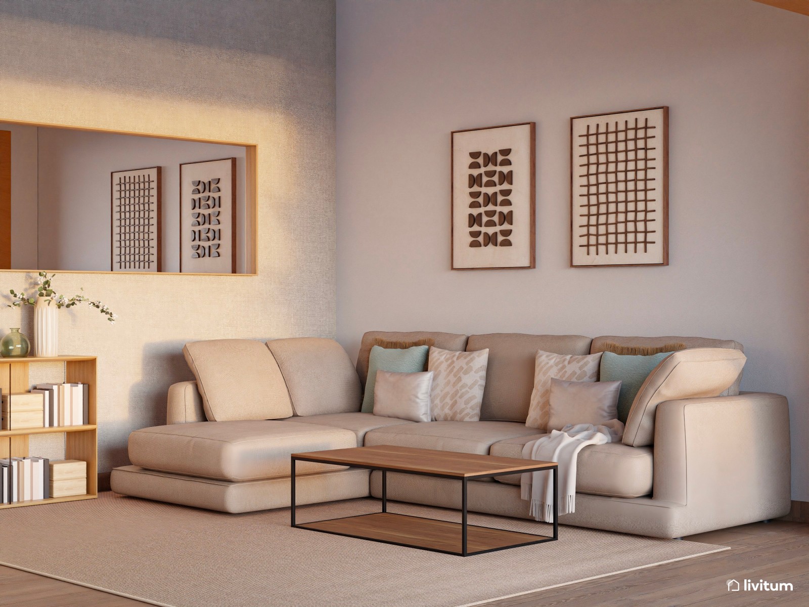 Salón moderno, nórdico  y luminoso con vistas al exterior