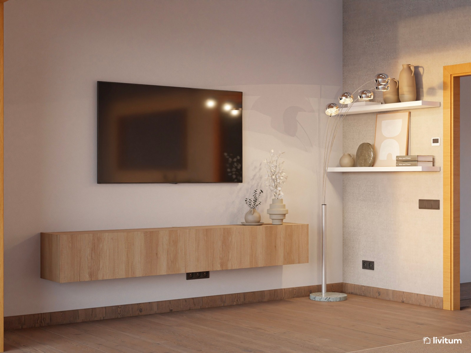 Salón moderno, nórdico  y luminoso con vistas al exterior