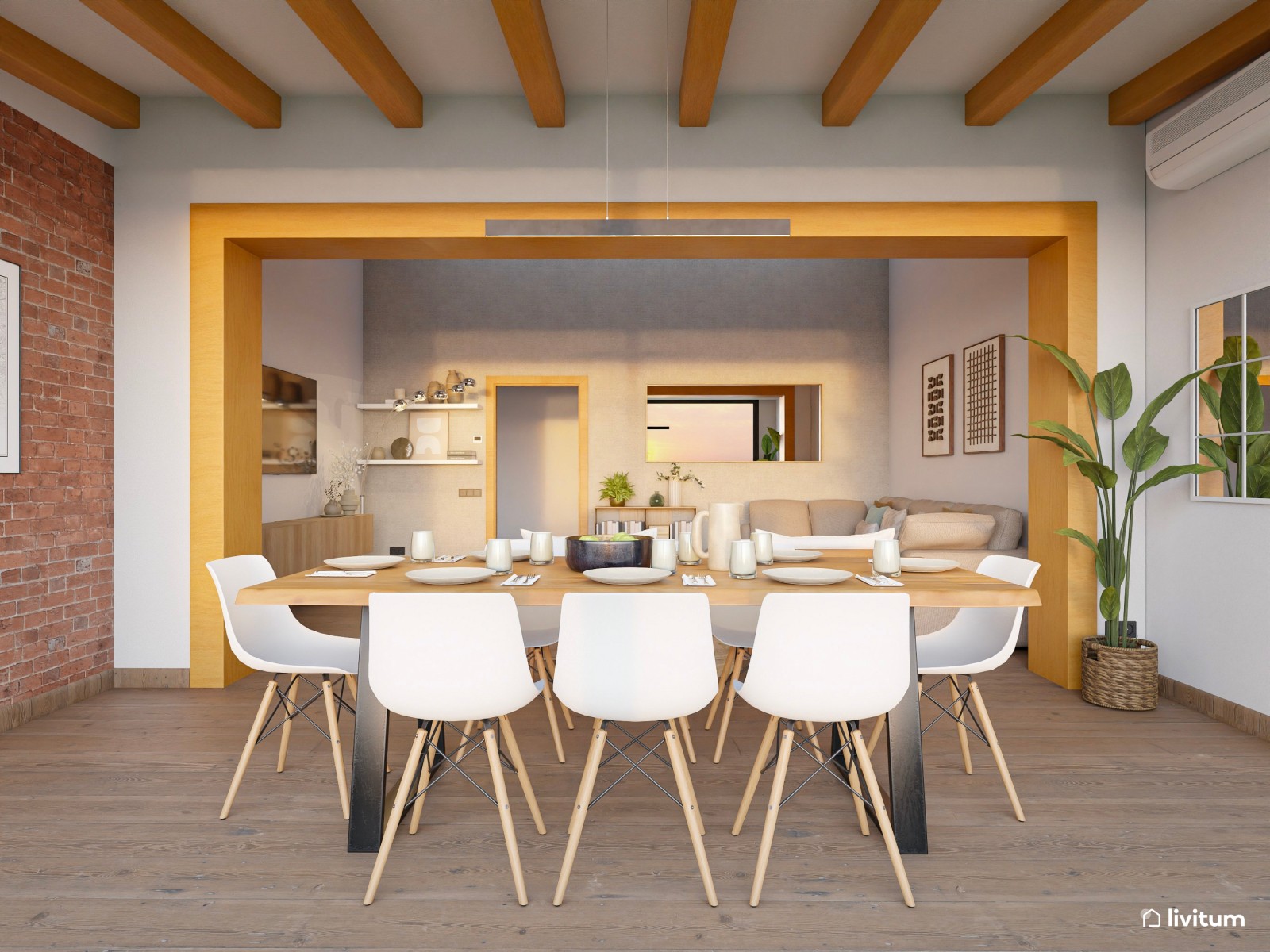 Salón moderno, nórdico  y luminoso con vistas al exterior