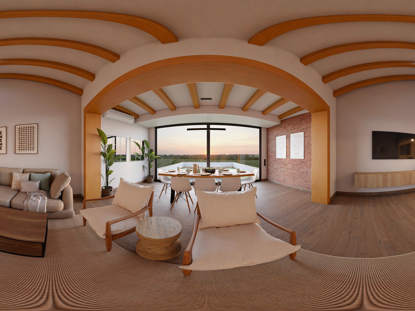 Salón moderno, nórdico  y luminoso con vistas al exterior