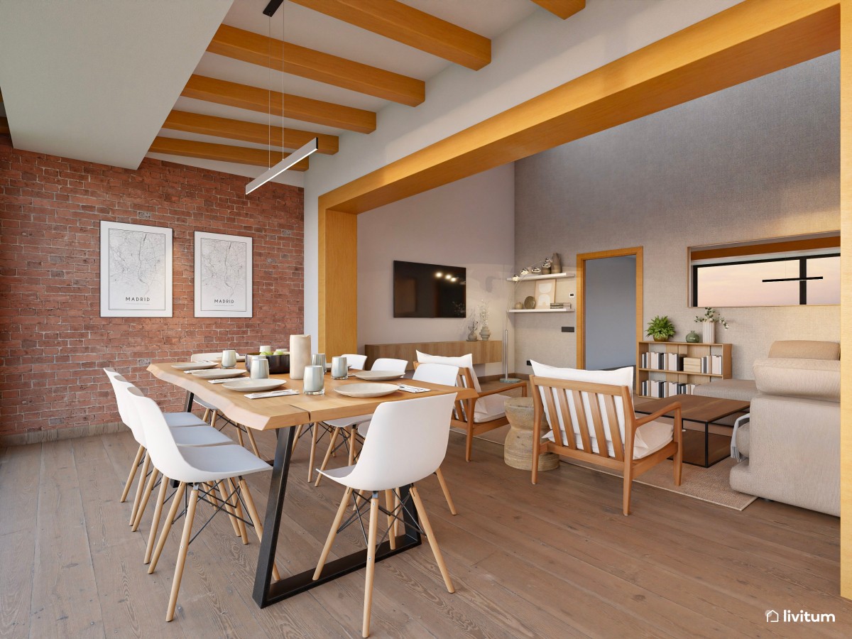 Salón moderno, nórdico  y luminoso con vistas al exterior