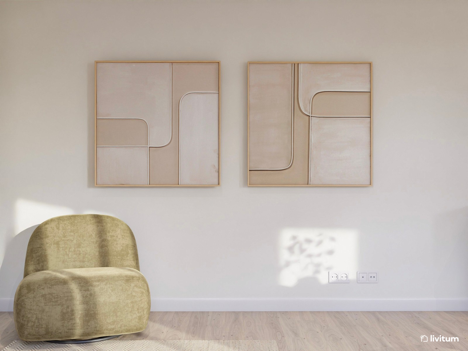 Salón moderno y abierto con mobiliario claro y tapizados elegantes