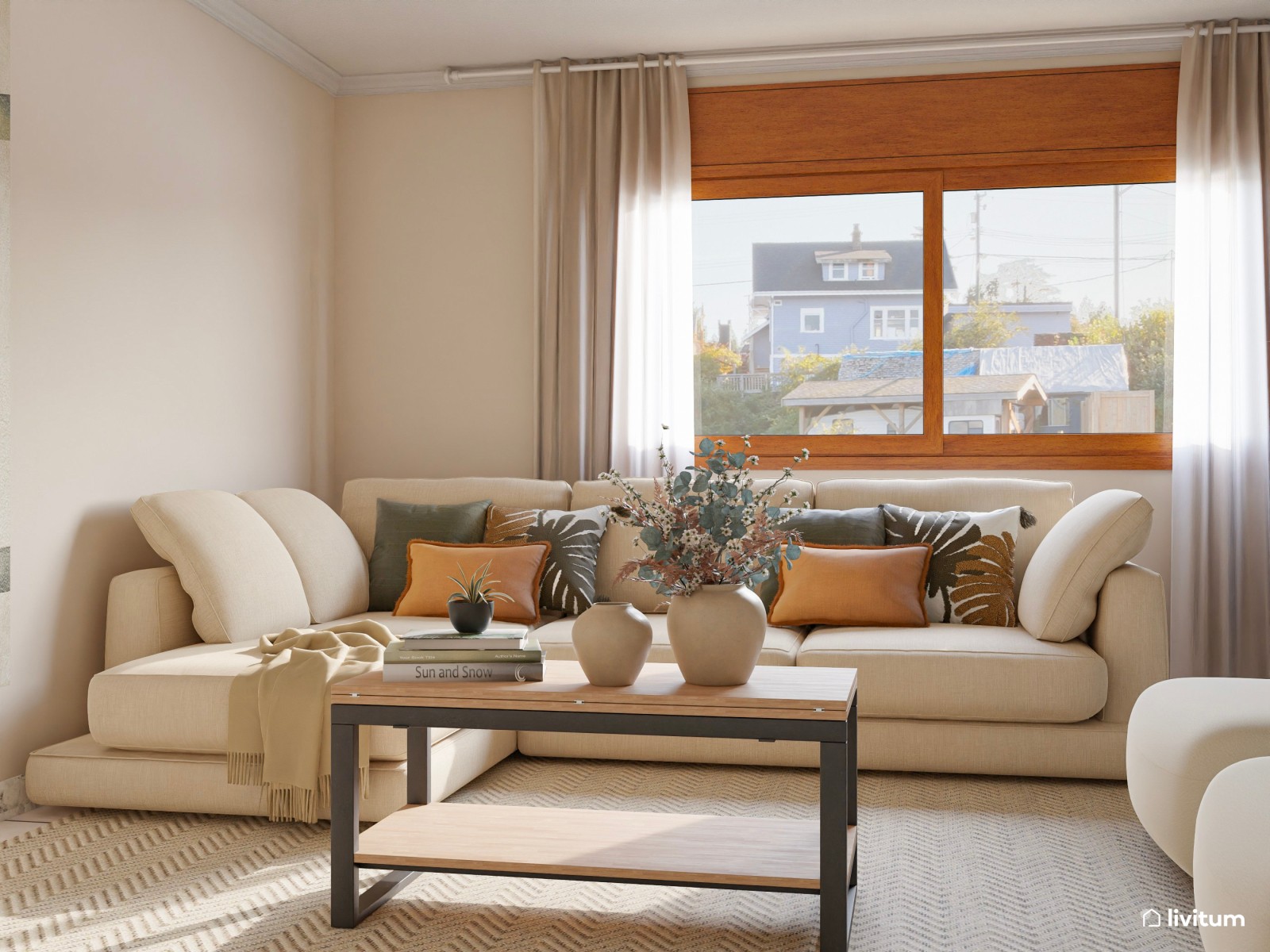 Salón moderno y elegante con gran obra de arte abstracta