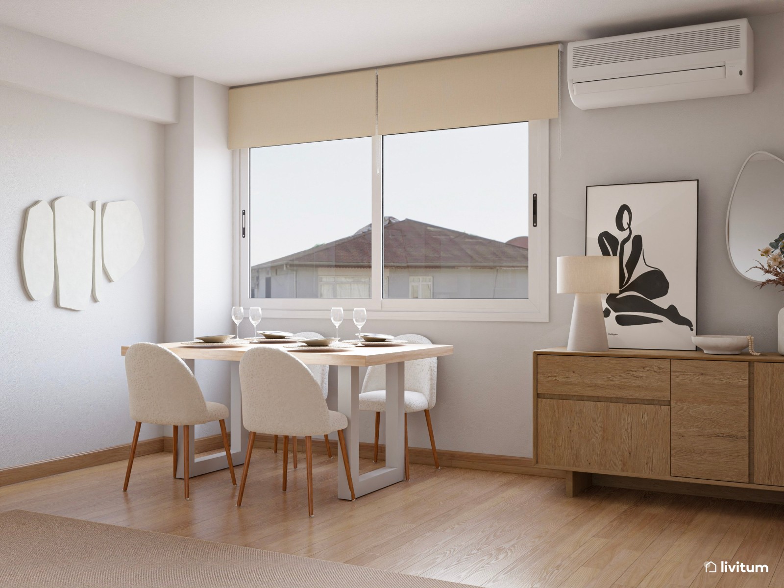 Salón moderno y nórdico con decoración en tonos tierra