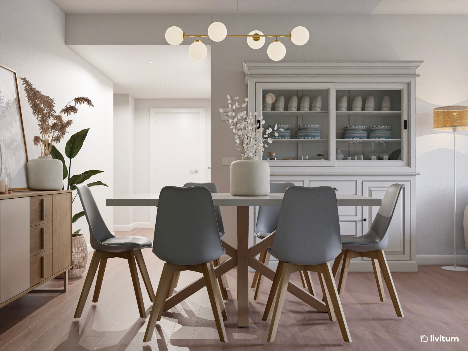 Salón muy luminoso con decoración natural y bohemia