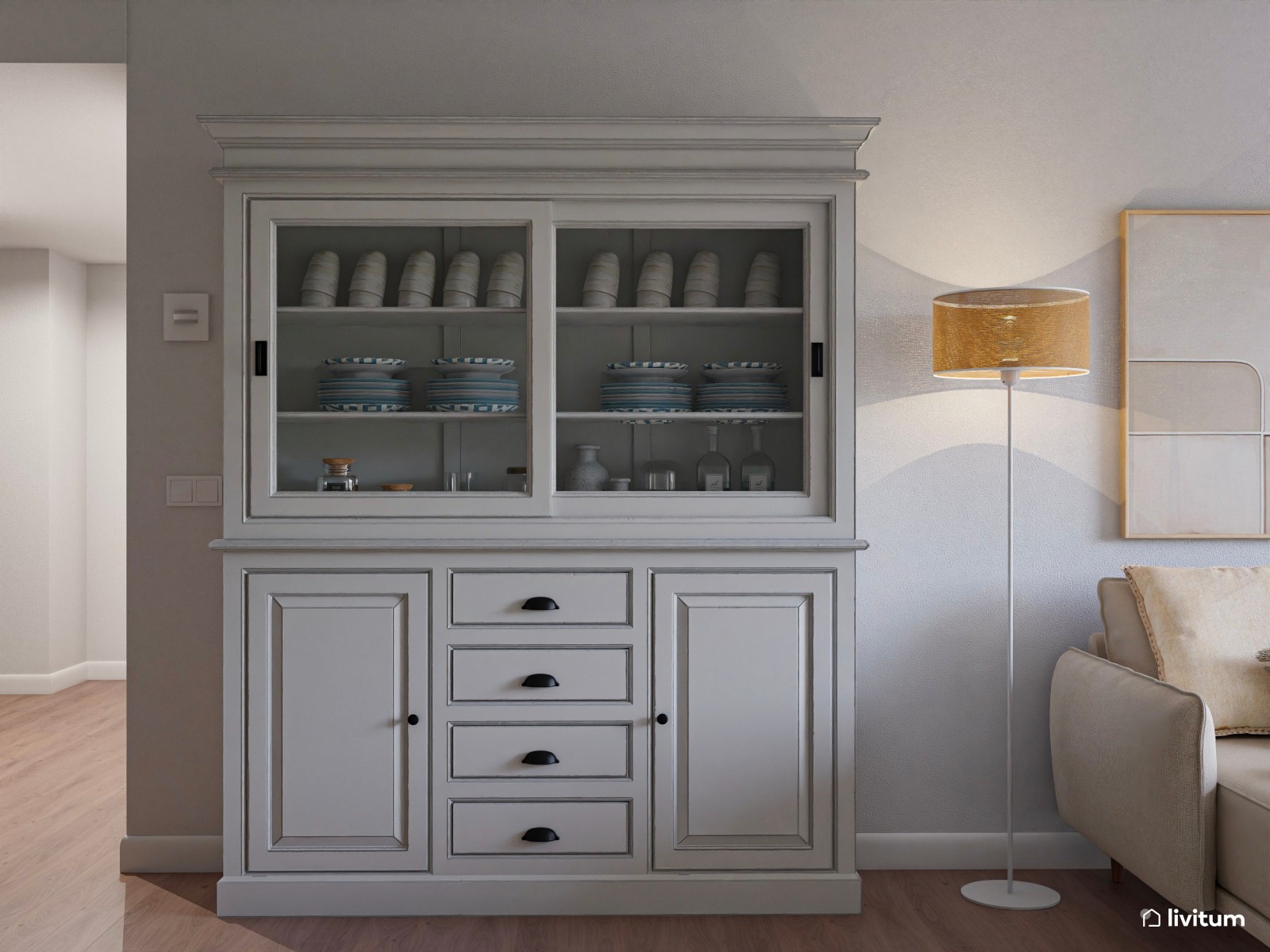 Salón muy luminoso con decoración natural y bohemia