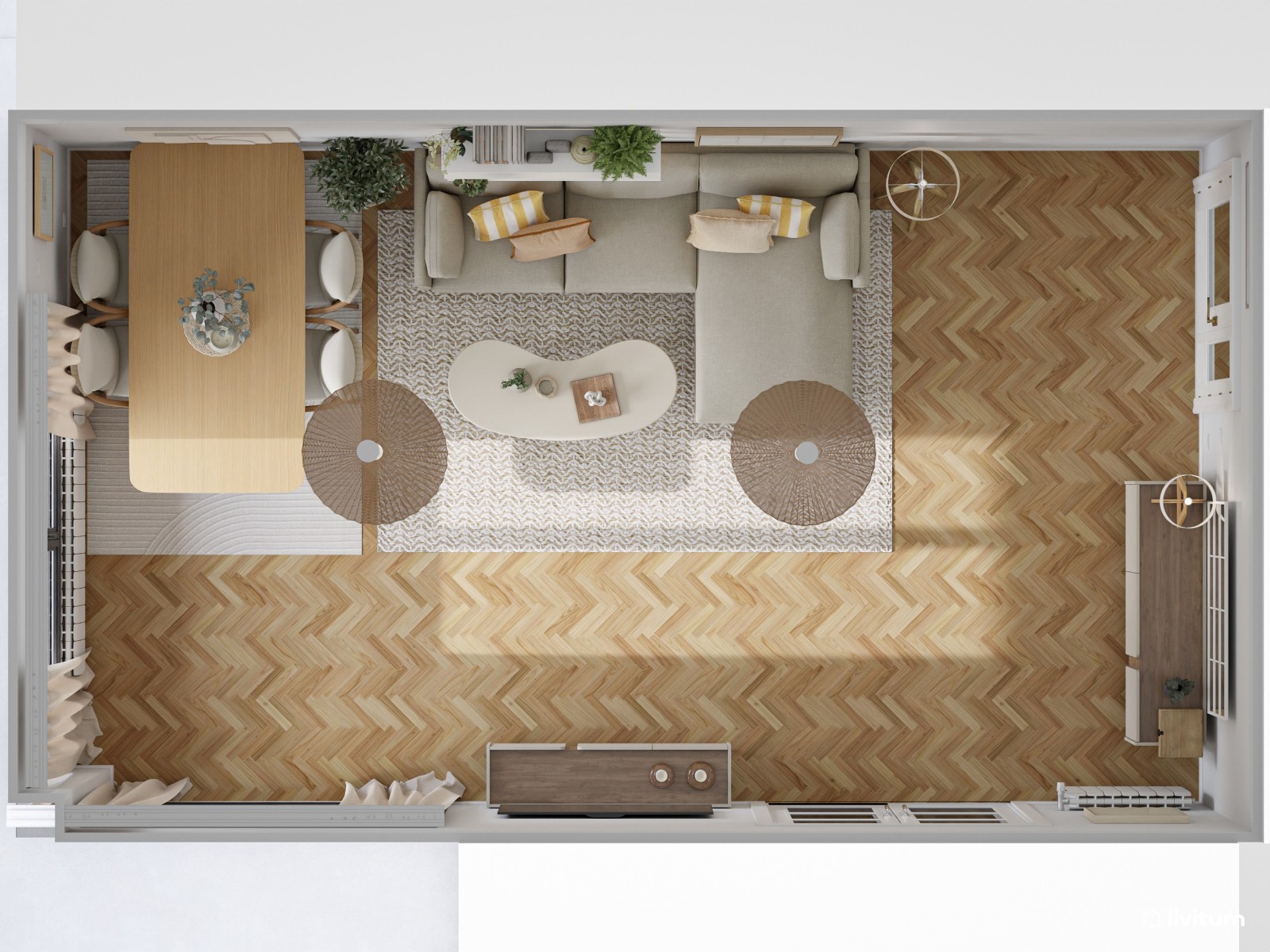 Salón nórdico con detalles boho y una decoración pensada para la calma mental