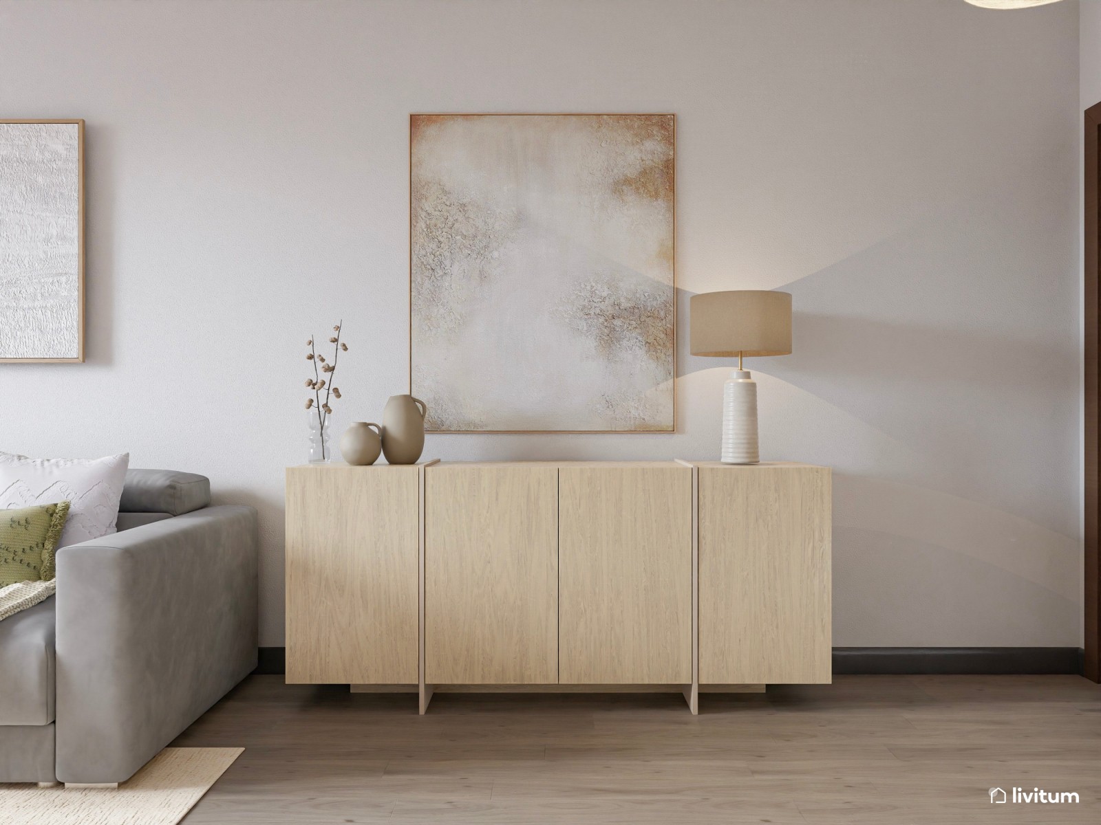 Salón pequeño boho y moderno de 18 m² con textiles suaves