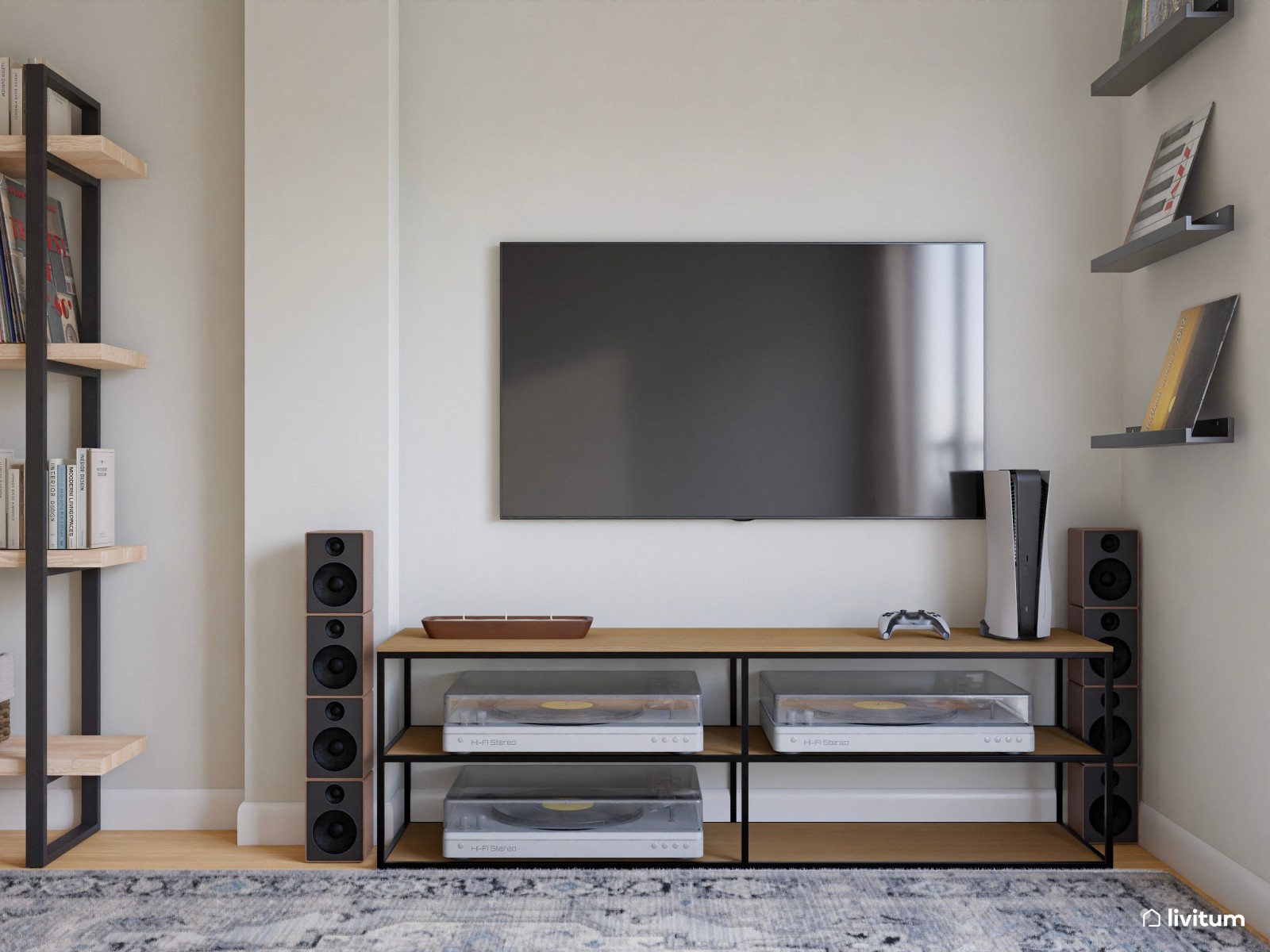 Salón pequeño de estilo industrial con detalles clásicos en verde musgo