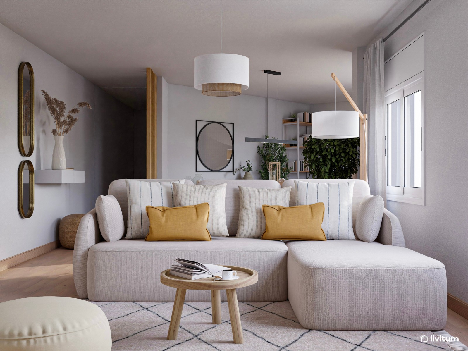 Salón pequeño en tonos cálidos con detalles modernos