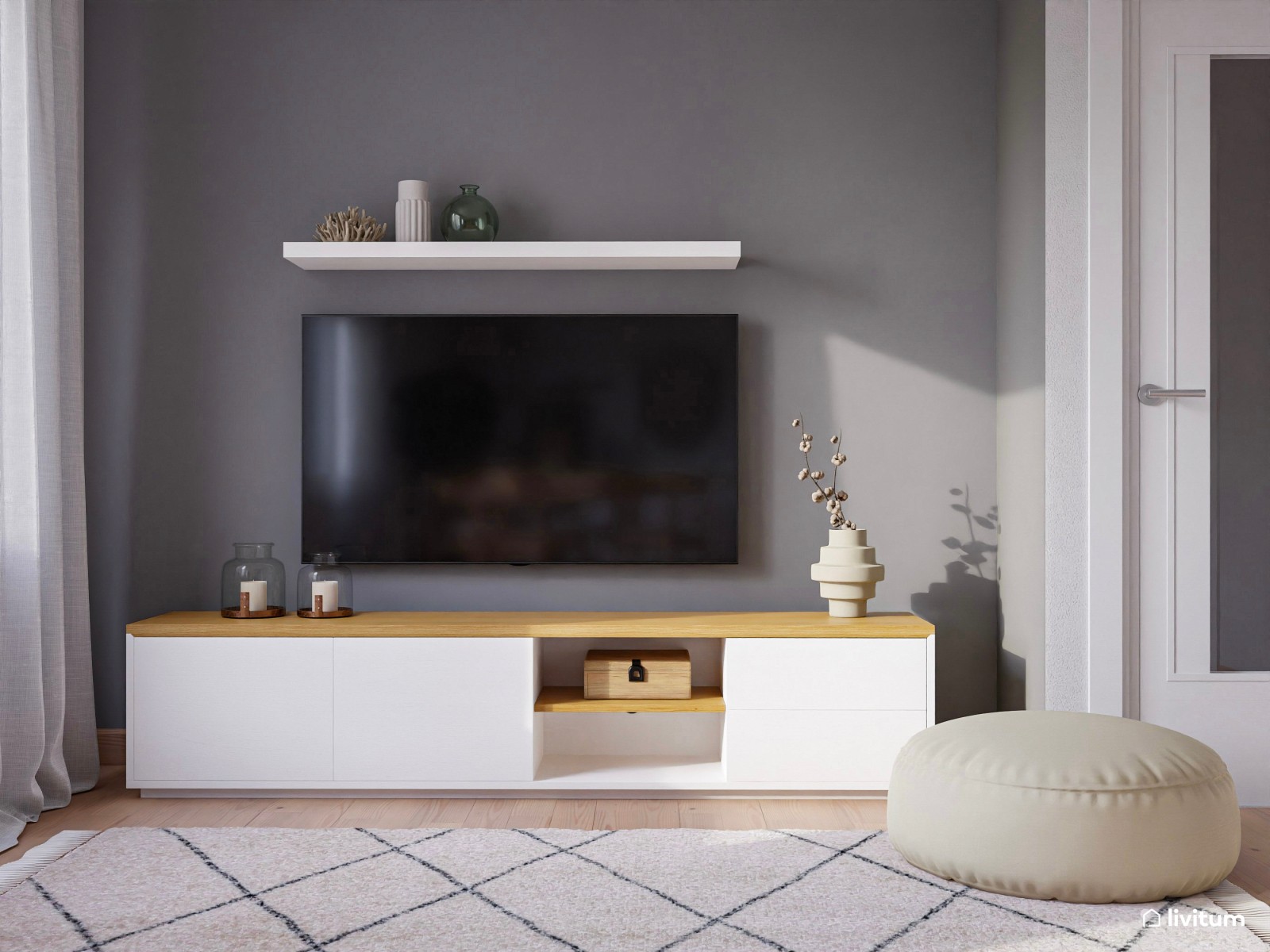 Salón pequeño en tonos cálidos con detalles modernos