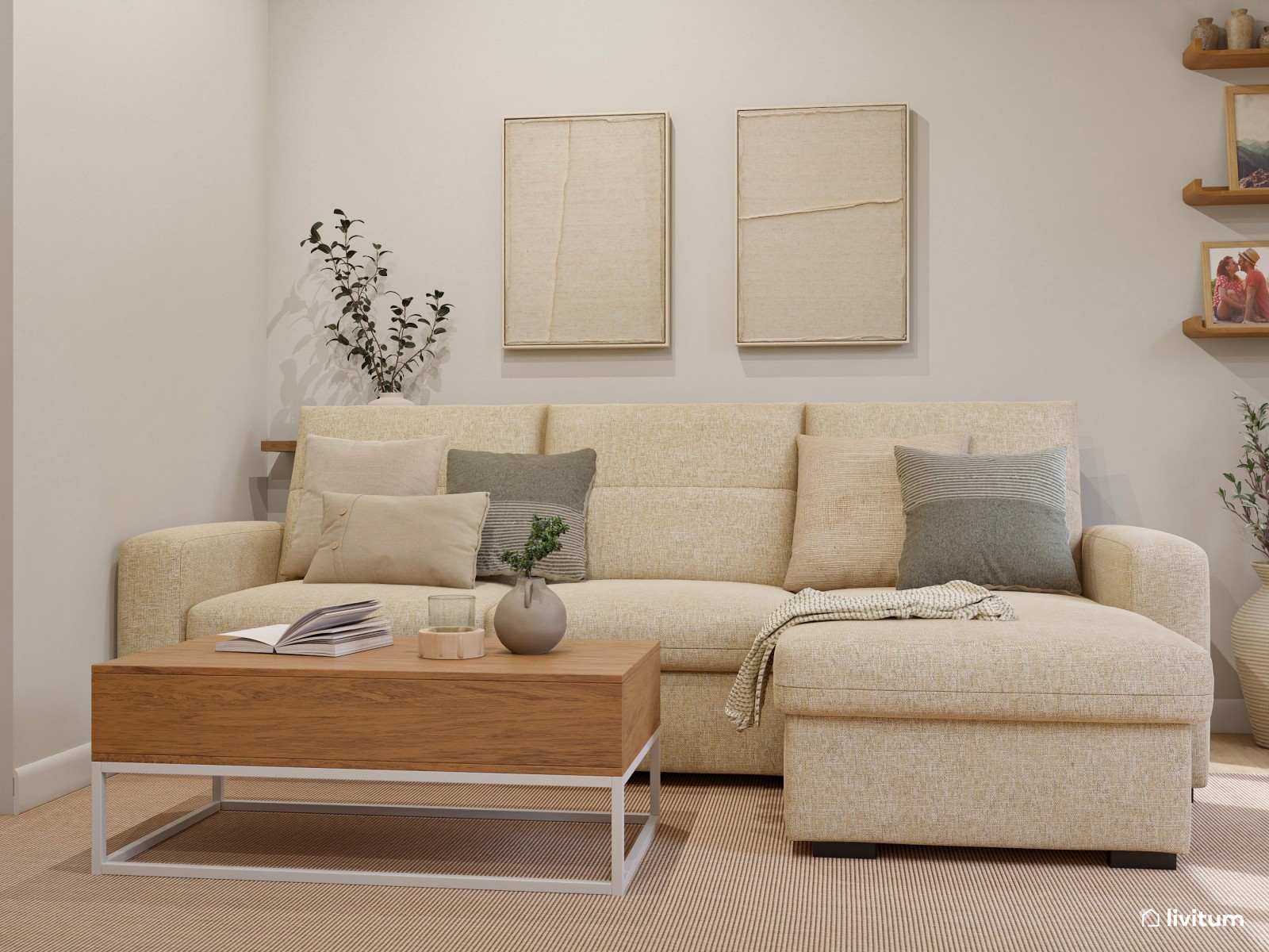 Salón pequeño, moderno y elegante con zona de trabajo 