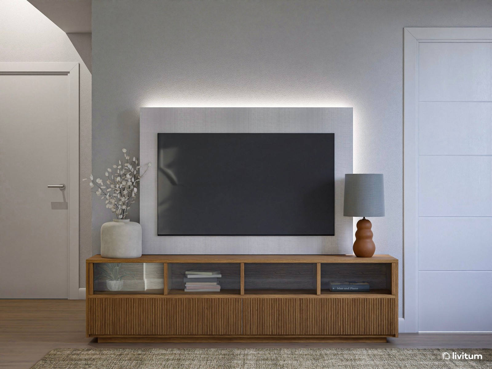 Salón pequeño muy bien distribuido y elegante con molduras