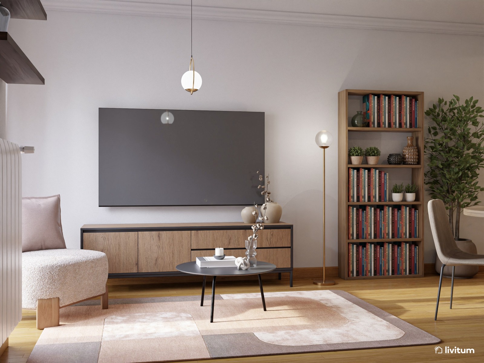 Salón pequeño y alargado muy elegante y bien aprovechado