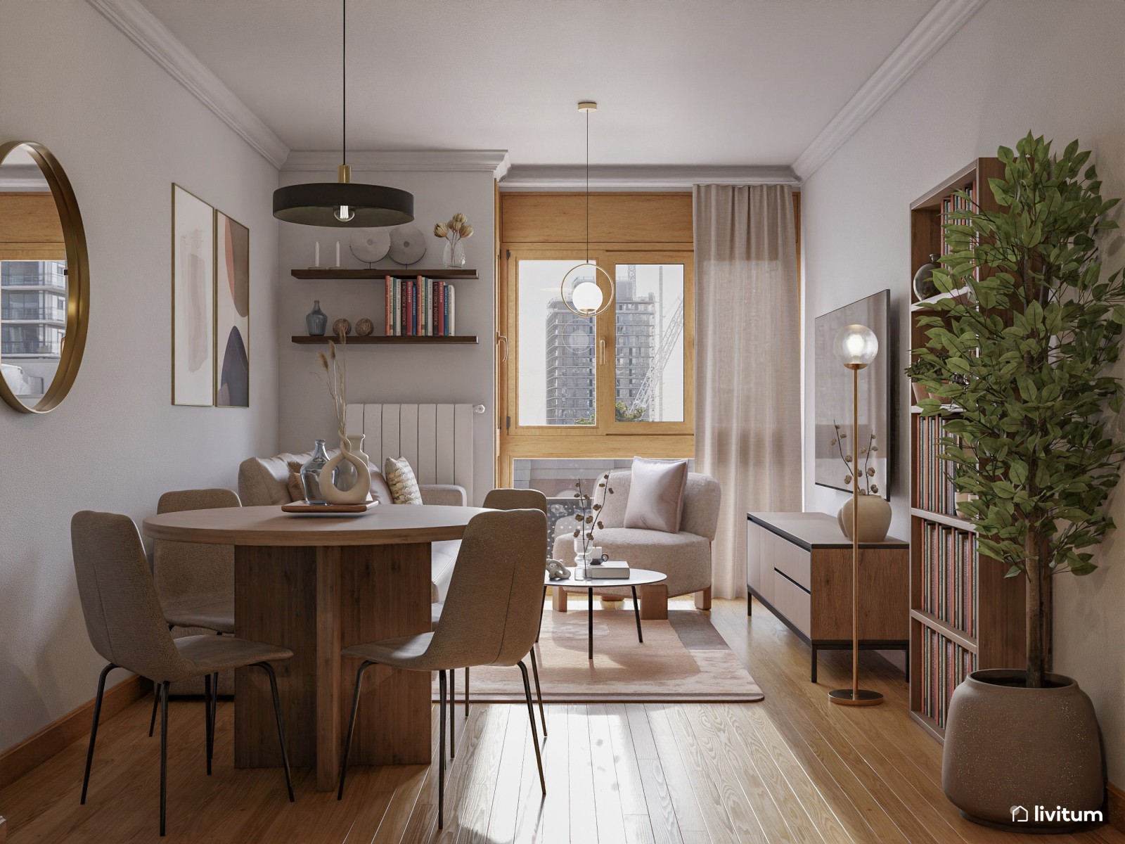 Salón pequeño y alargado muy elegante y bien aprovechado