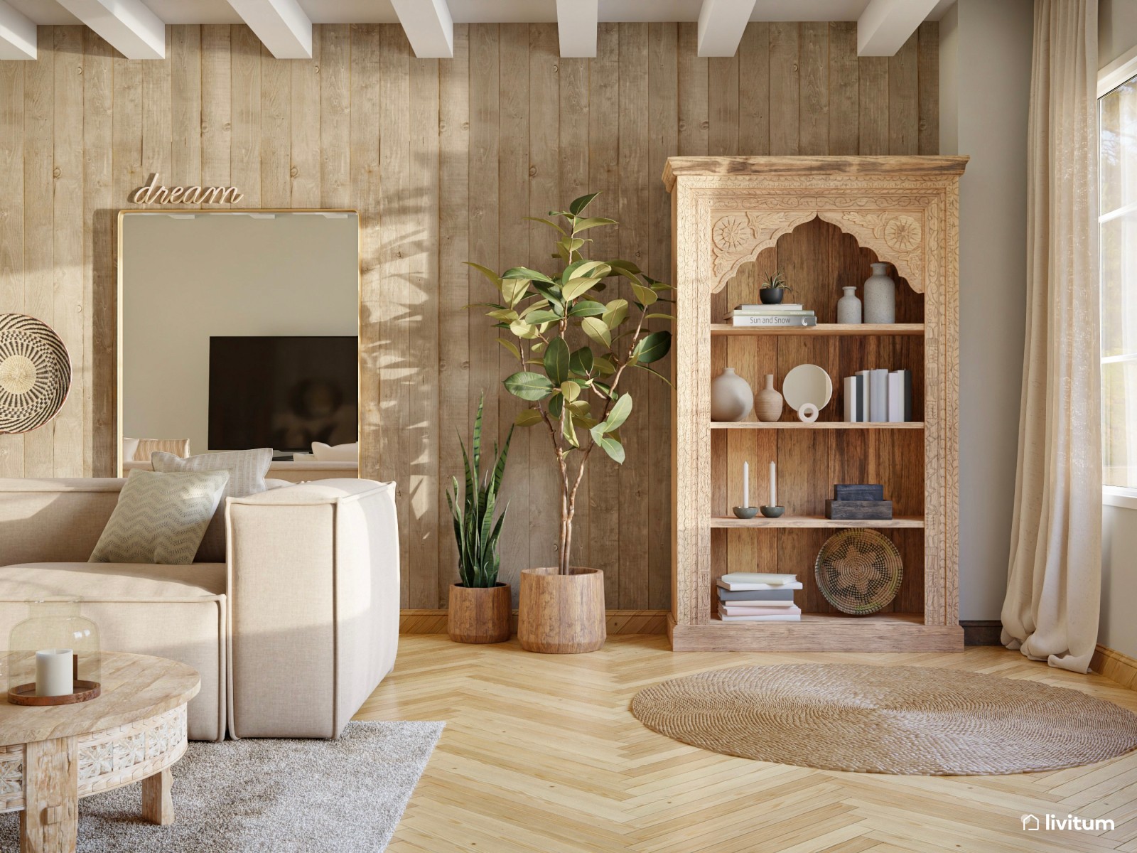 Salón rústico, acogedor y cálido  