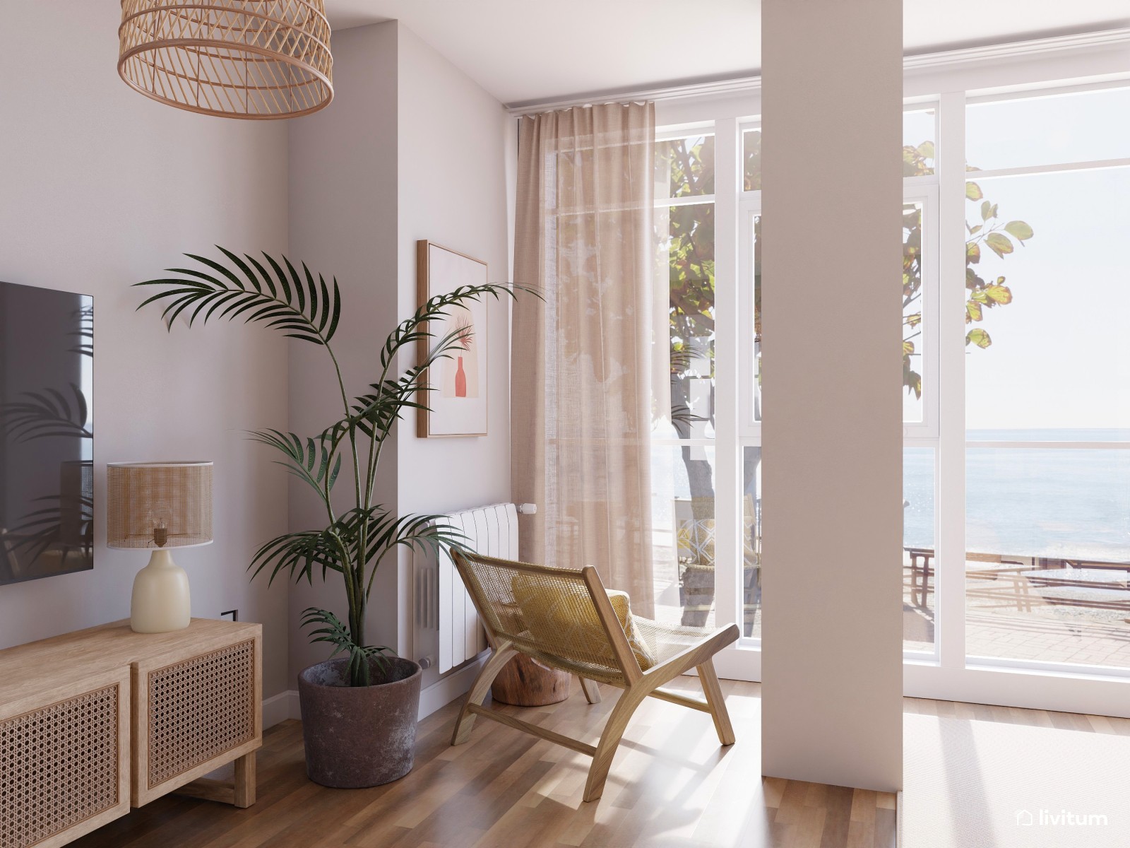 Salón rústico y moderno con aires mediterráneos 