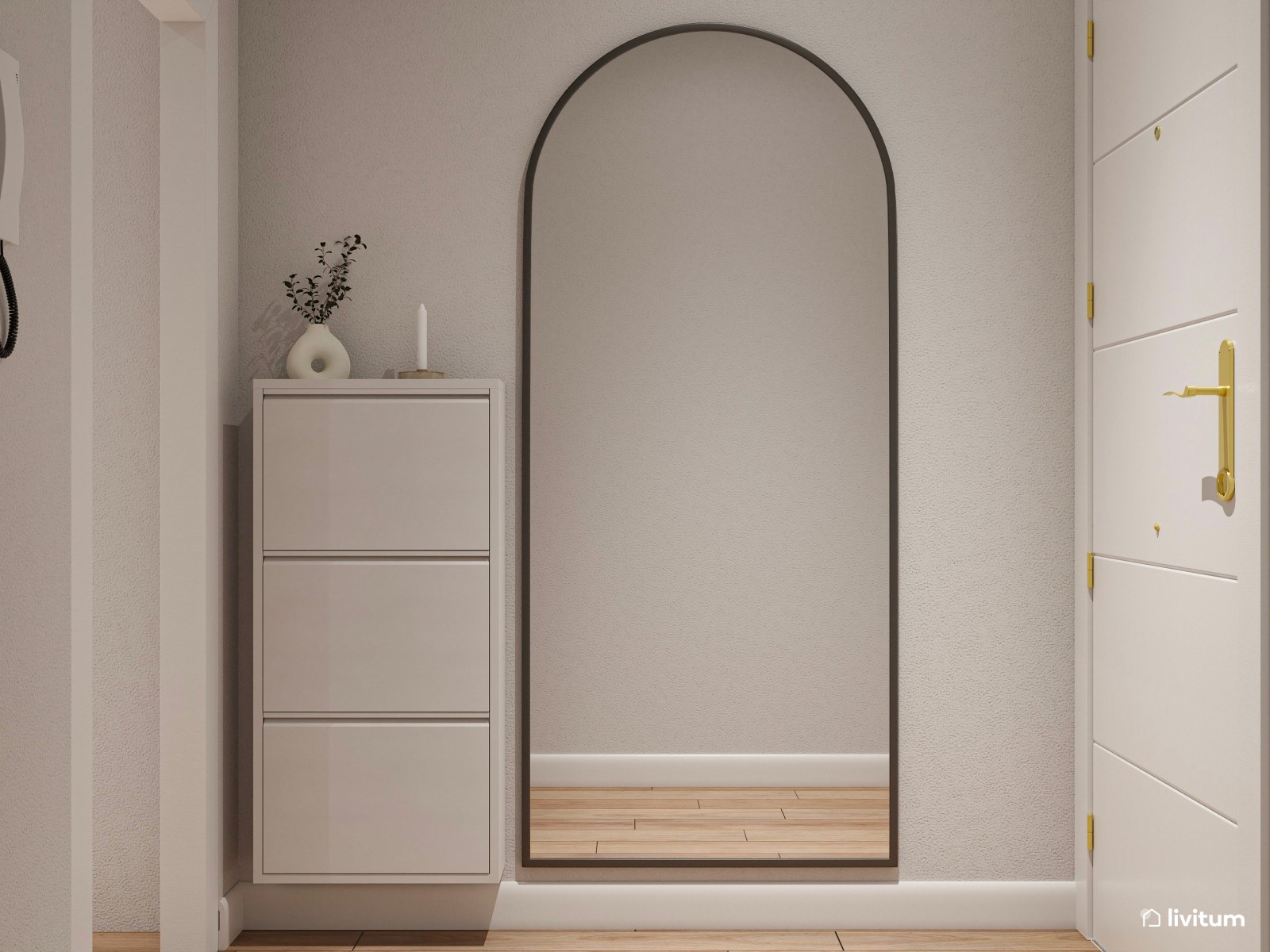 Sencillo recibidor de estilo industrial con zapatero 