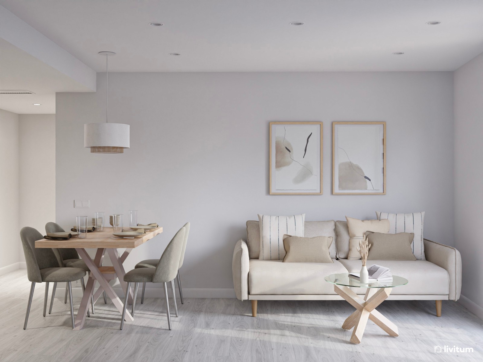 Sereno piso de alquiler decorado con tonos claros