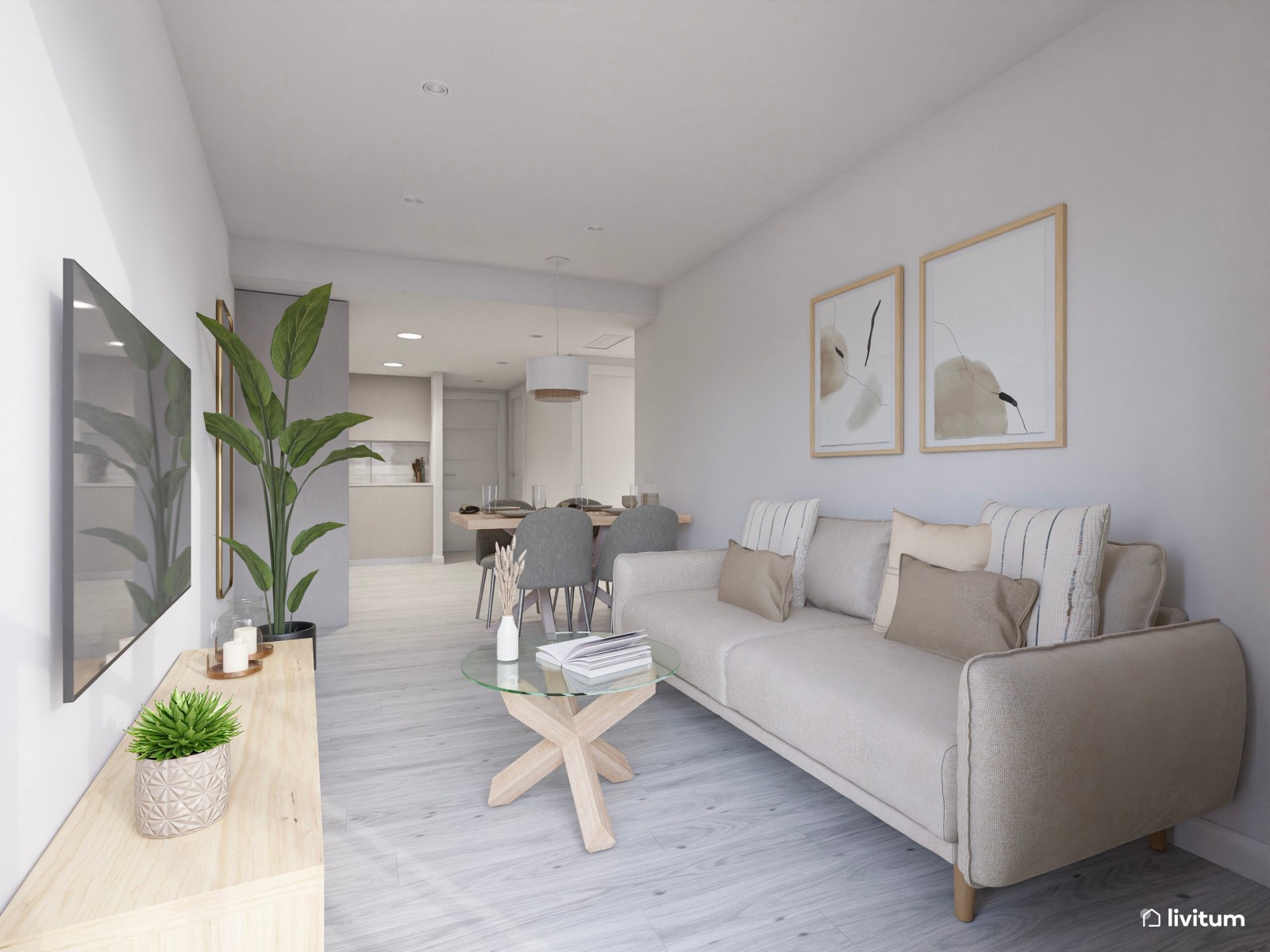 Sereno piso de alquiler decorado con tonos claros