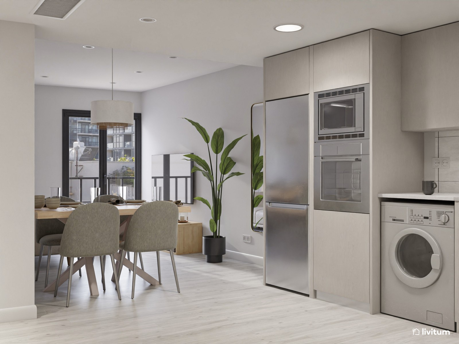 Sereno piso de alquiler decorado con tonos claros