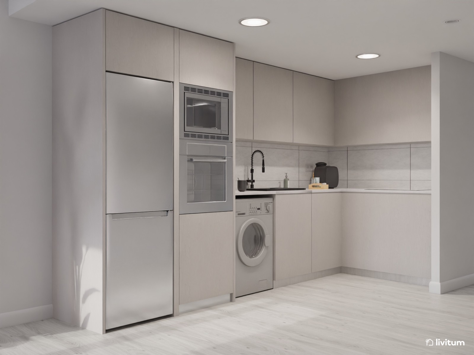 Sereno piso de alquiler decorado con tonos claros