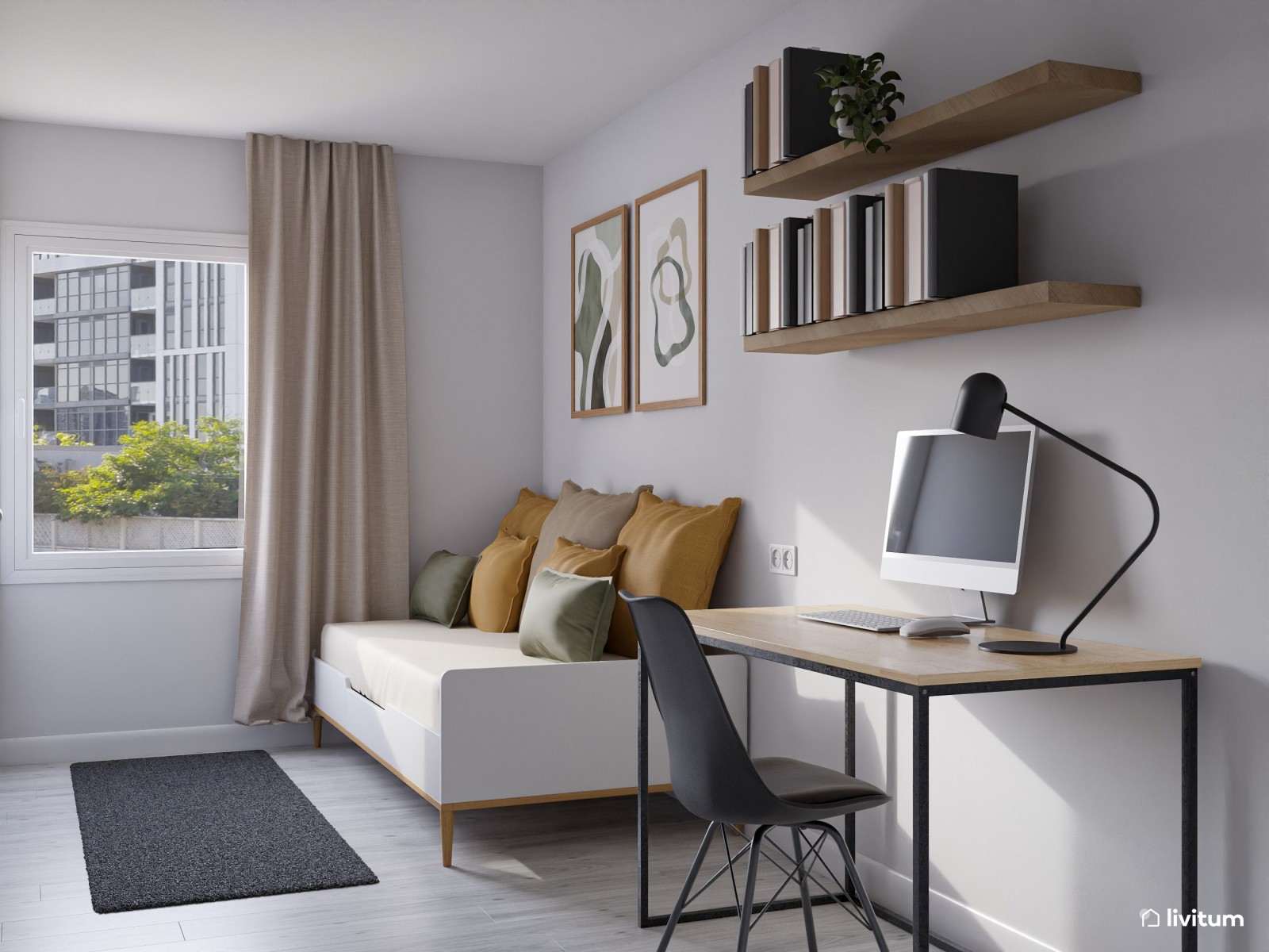 Sereno piso de alquiler decorado con tonos claros