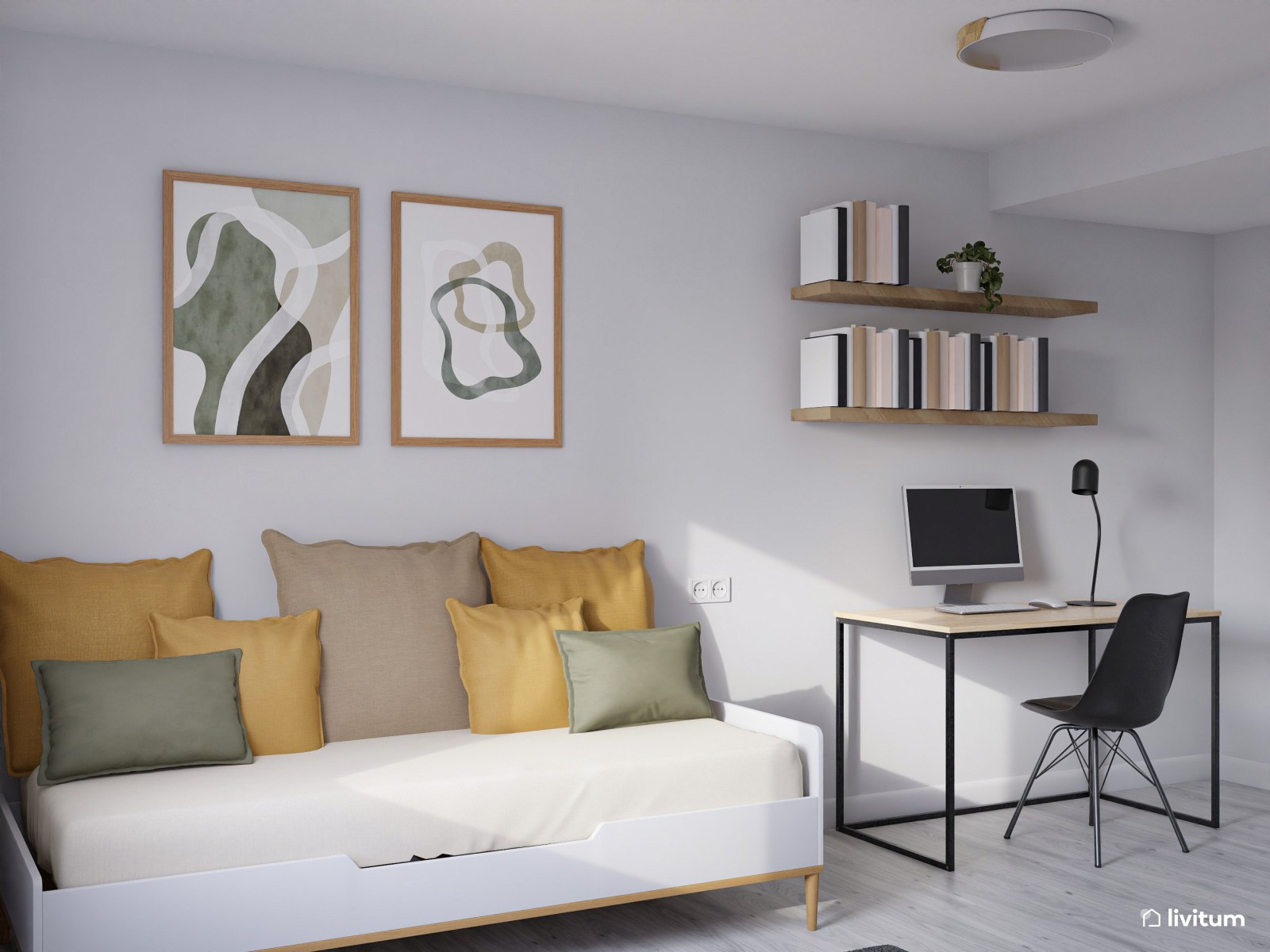 Sereno piso de alquiler decorado con tonos claros