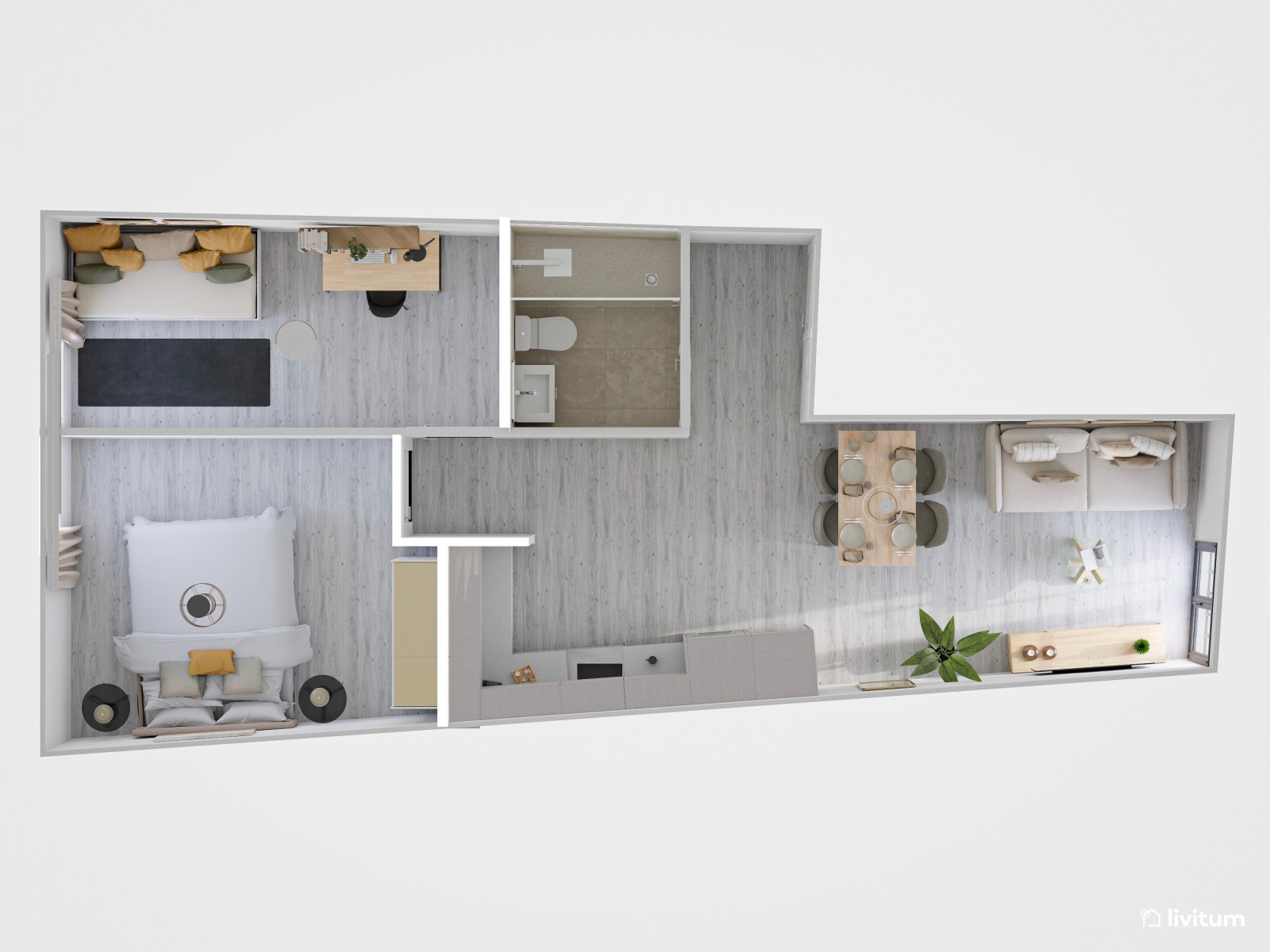 Sereno piso de alquiler decorado con tonos claros