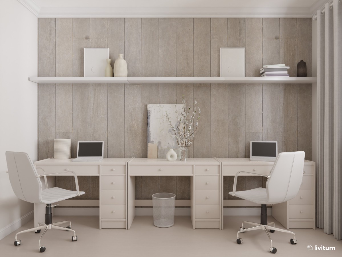 Simplicidad blanca en este despacho nórdico y rústico
