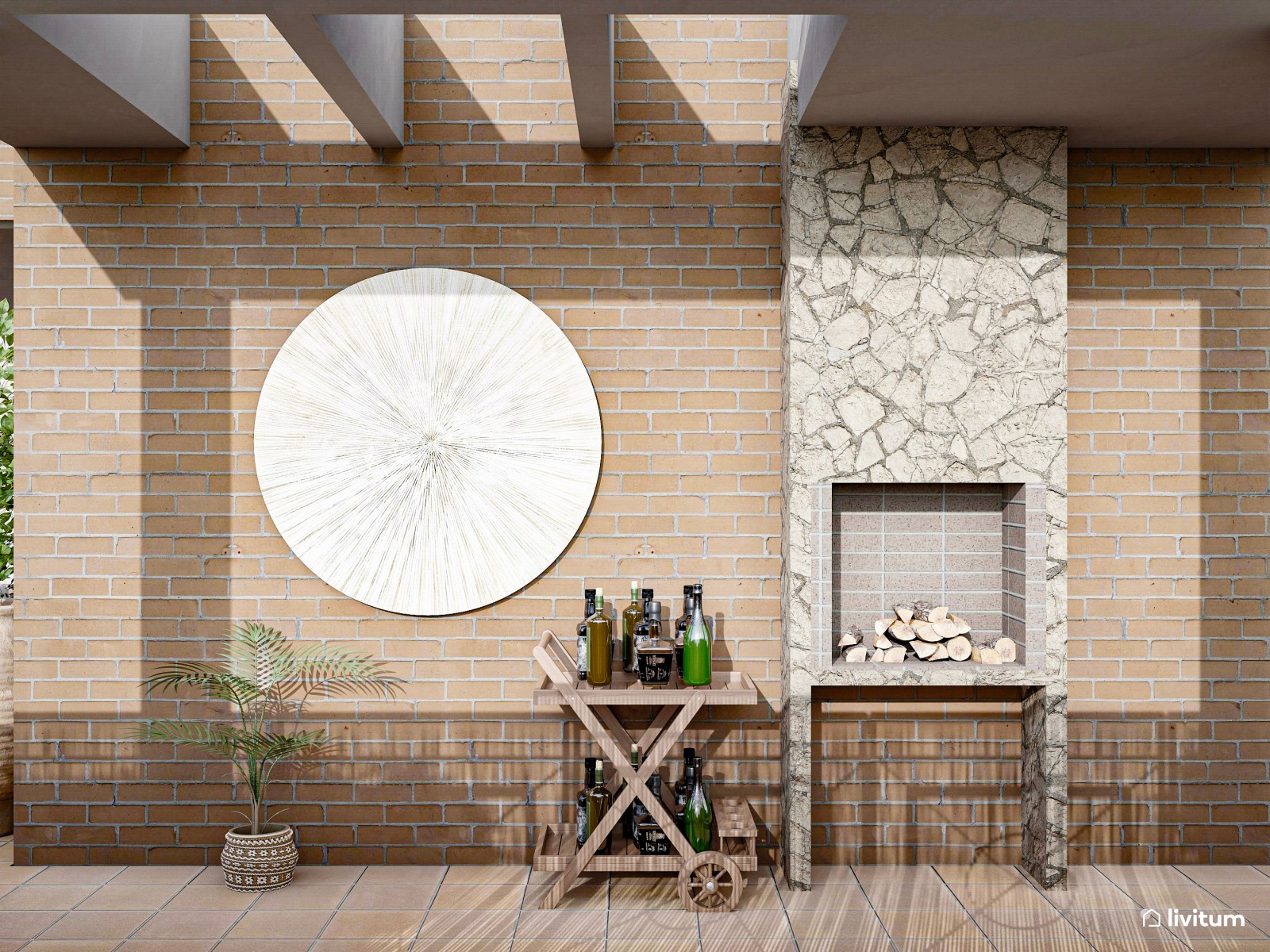 Terraza acogedora con comedor exterior de madera  