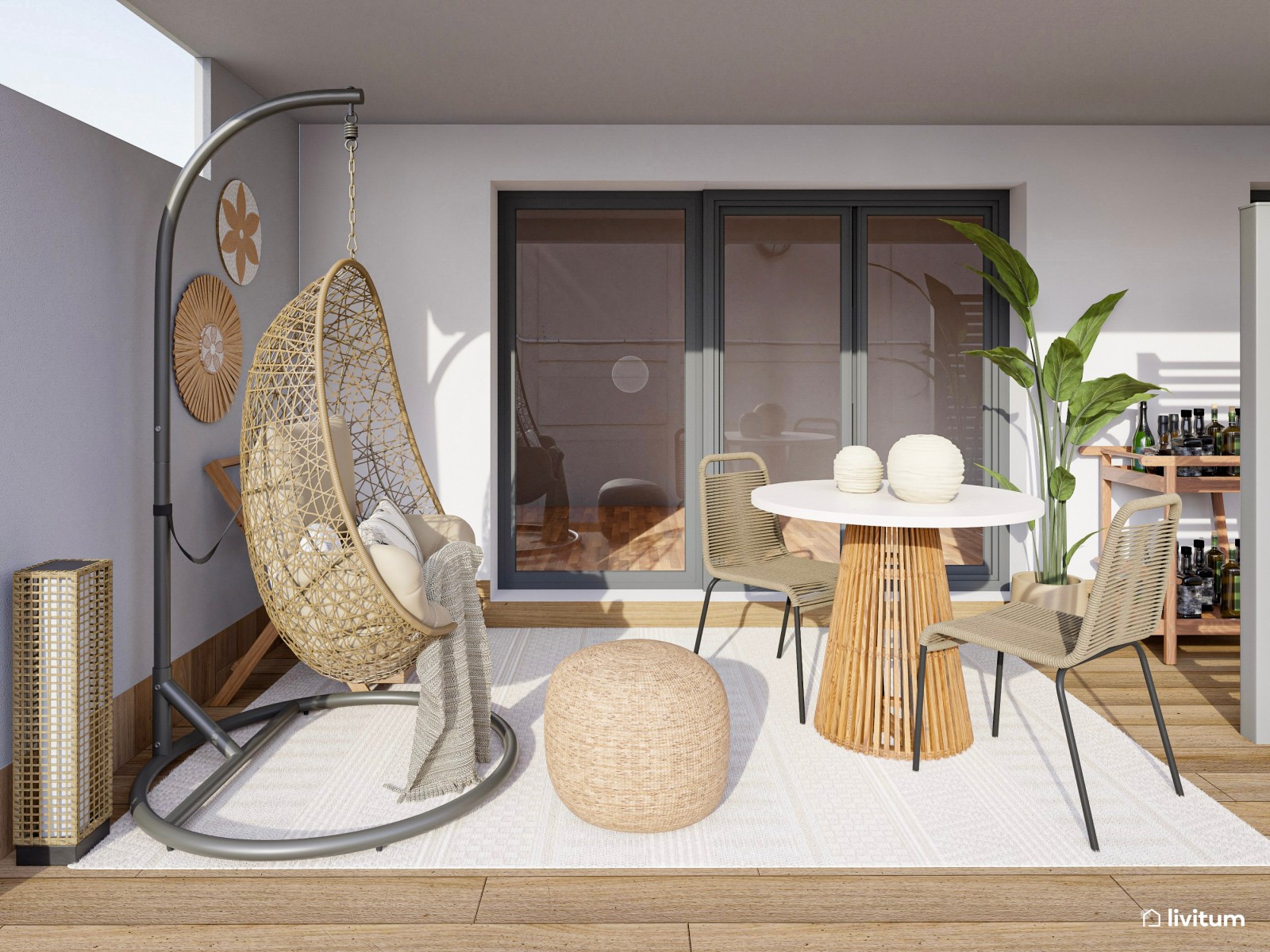 Terraza bohemia diseñada en fibras naturales