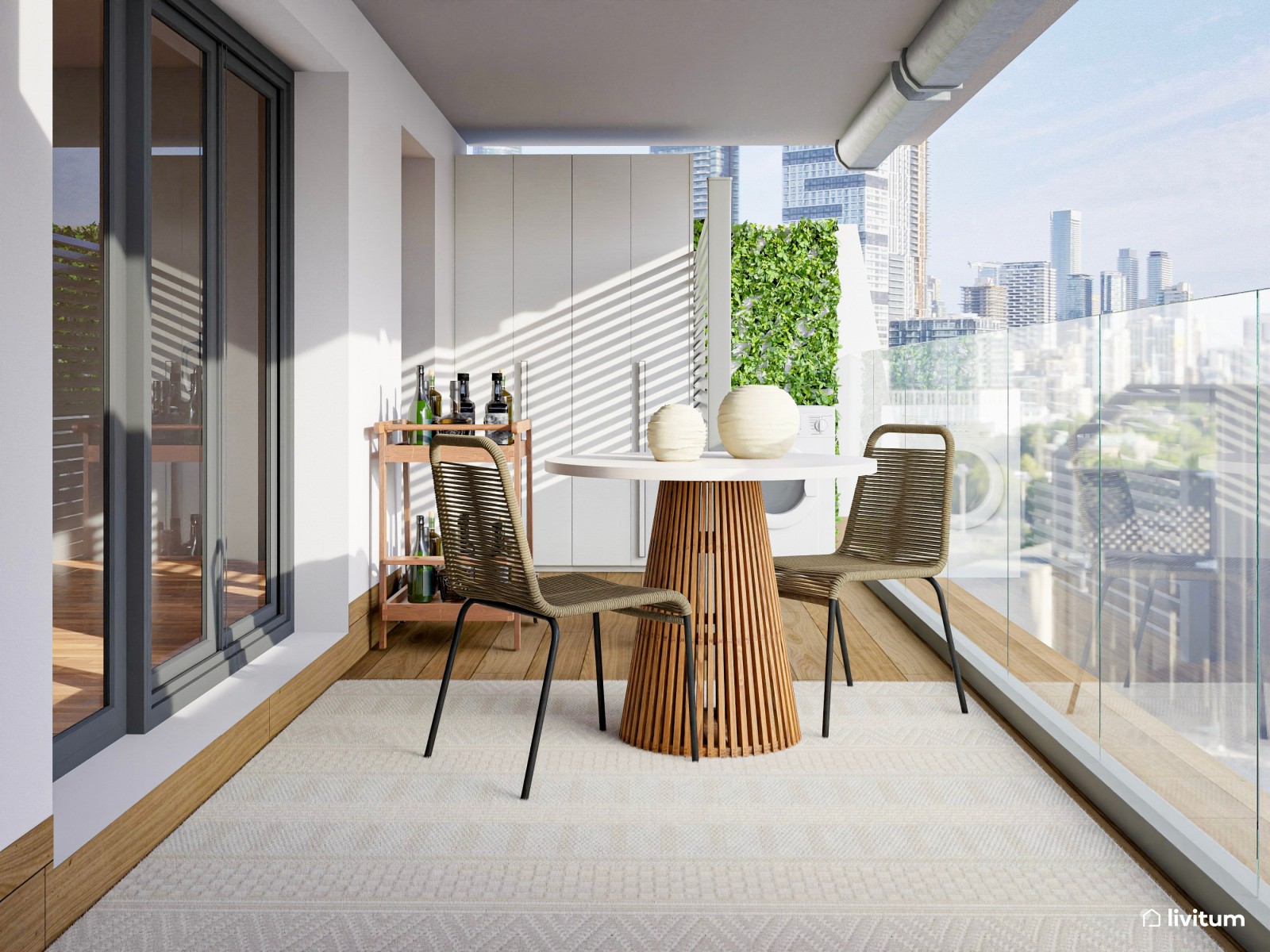 Terraza bohemia diseñada en fibras naturales