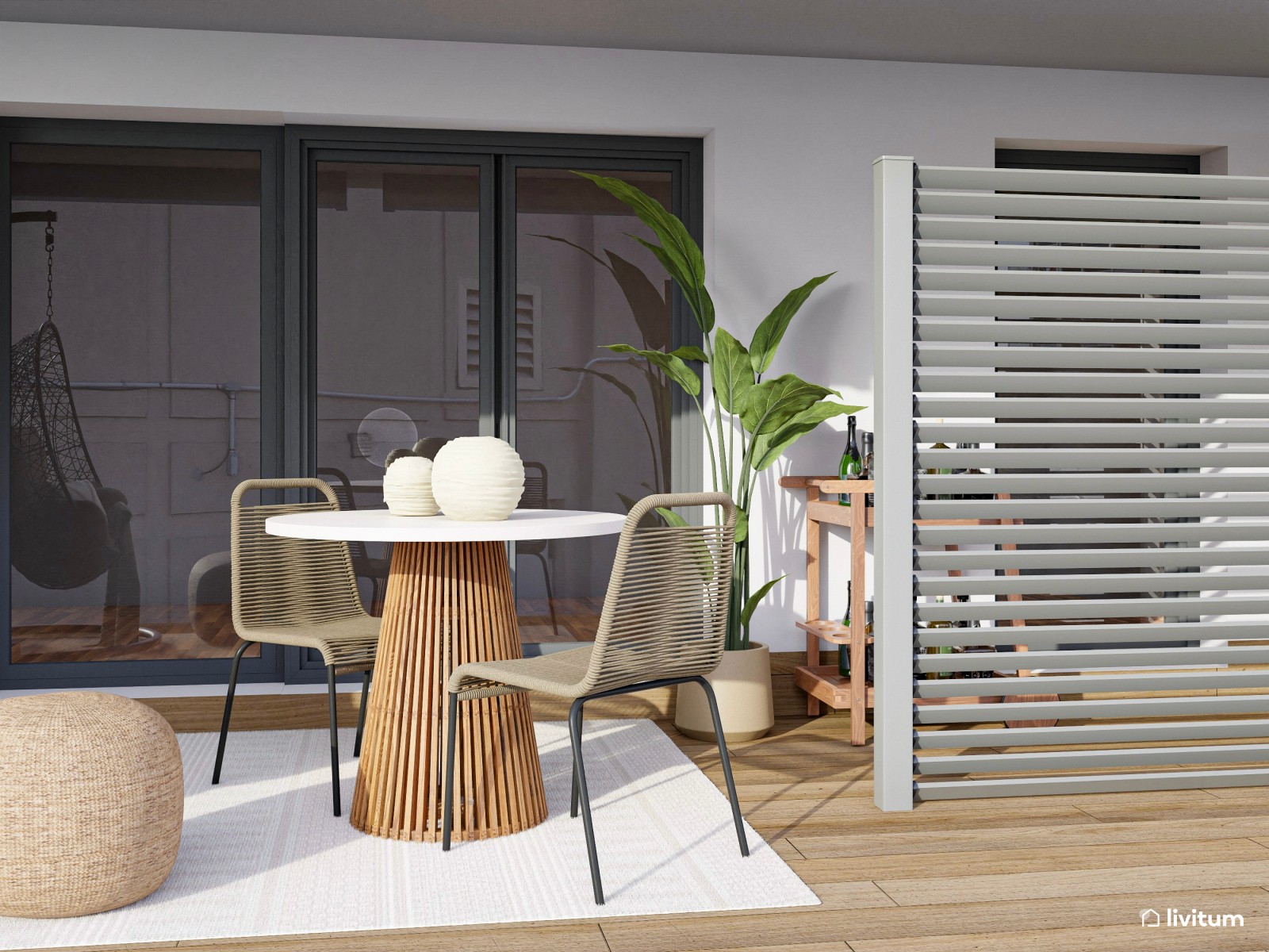 Terraza bohemia diseñada en fibras naturales