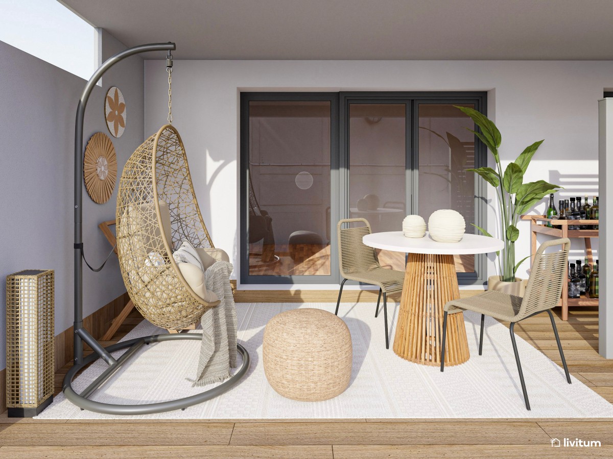 Terraza bohemia diseñada en fibras naturales