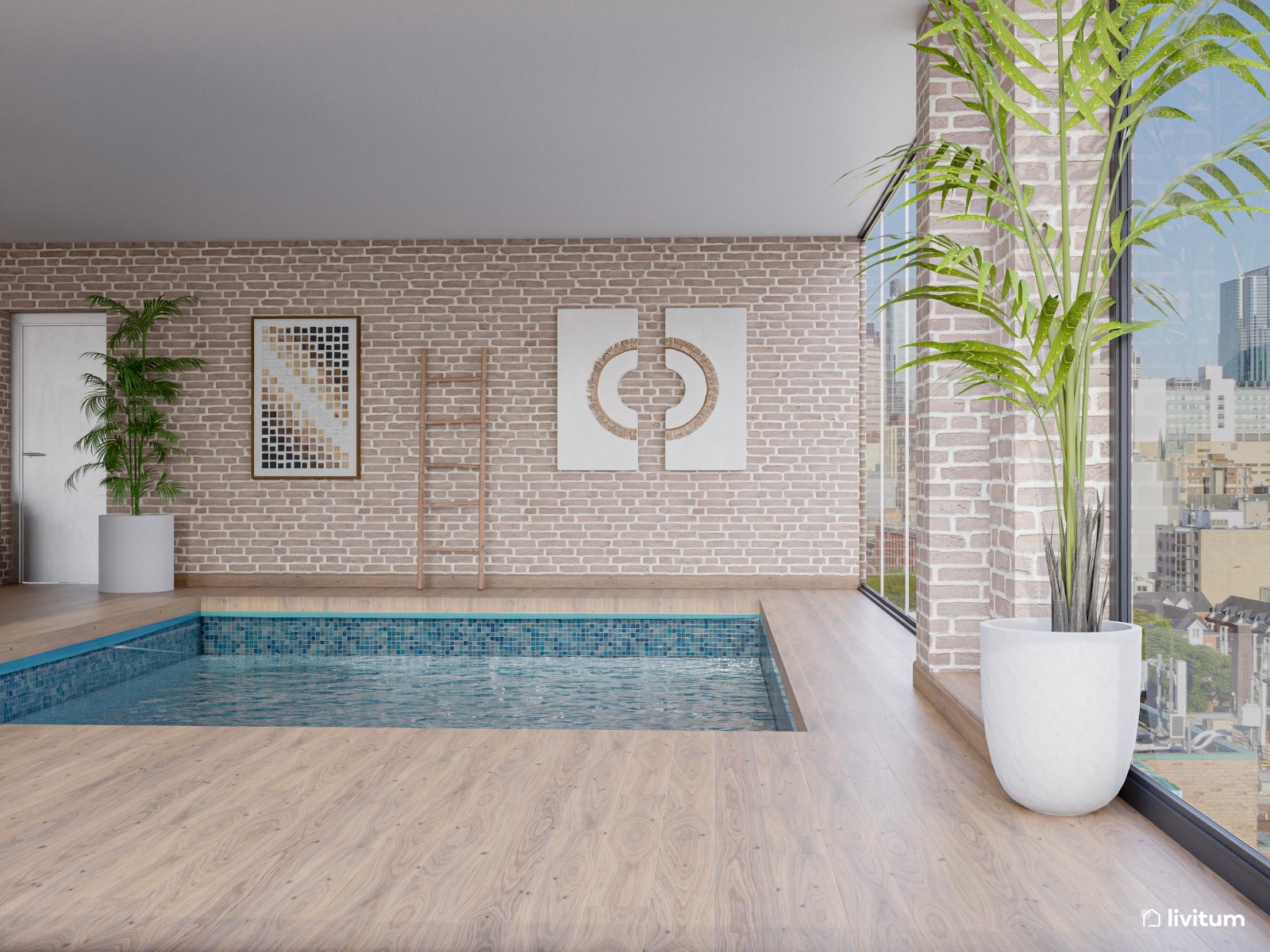 Terraza bohemia e industrial con cerramientos acristalados