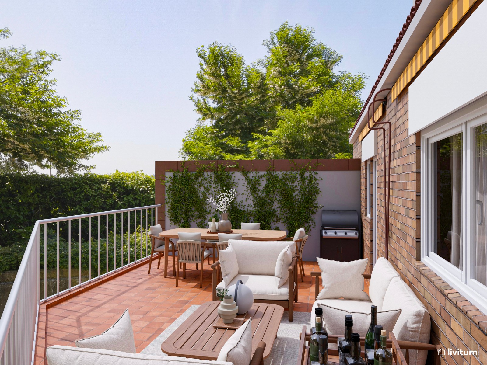 Terraza cómoda con chill out y comedor exterior