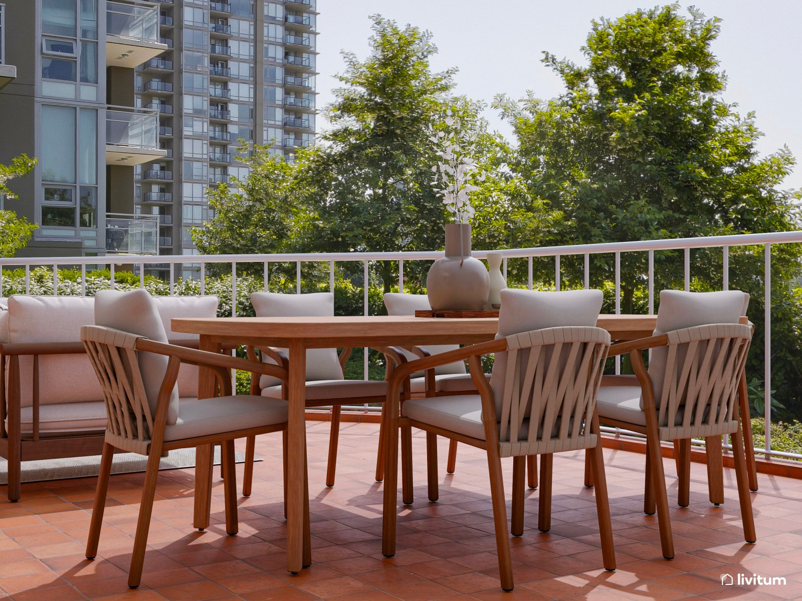 Terraza cómoda con chill out y comedor exterior