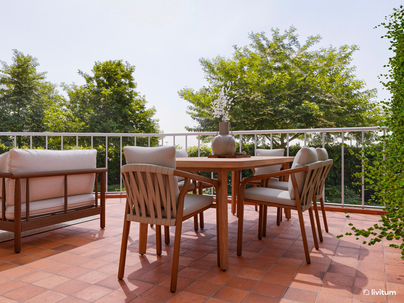 Terraza cómoda con chill out y comedor exterior