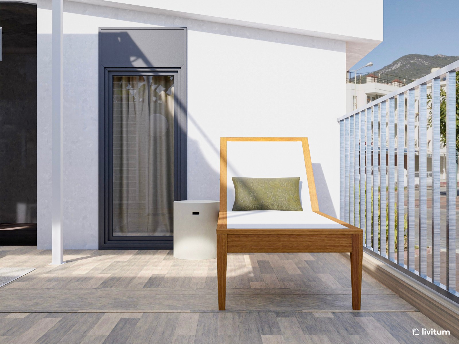 Terraza con amplia zona de descanso y pérgola